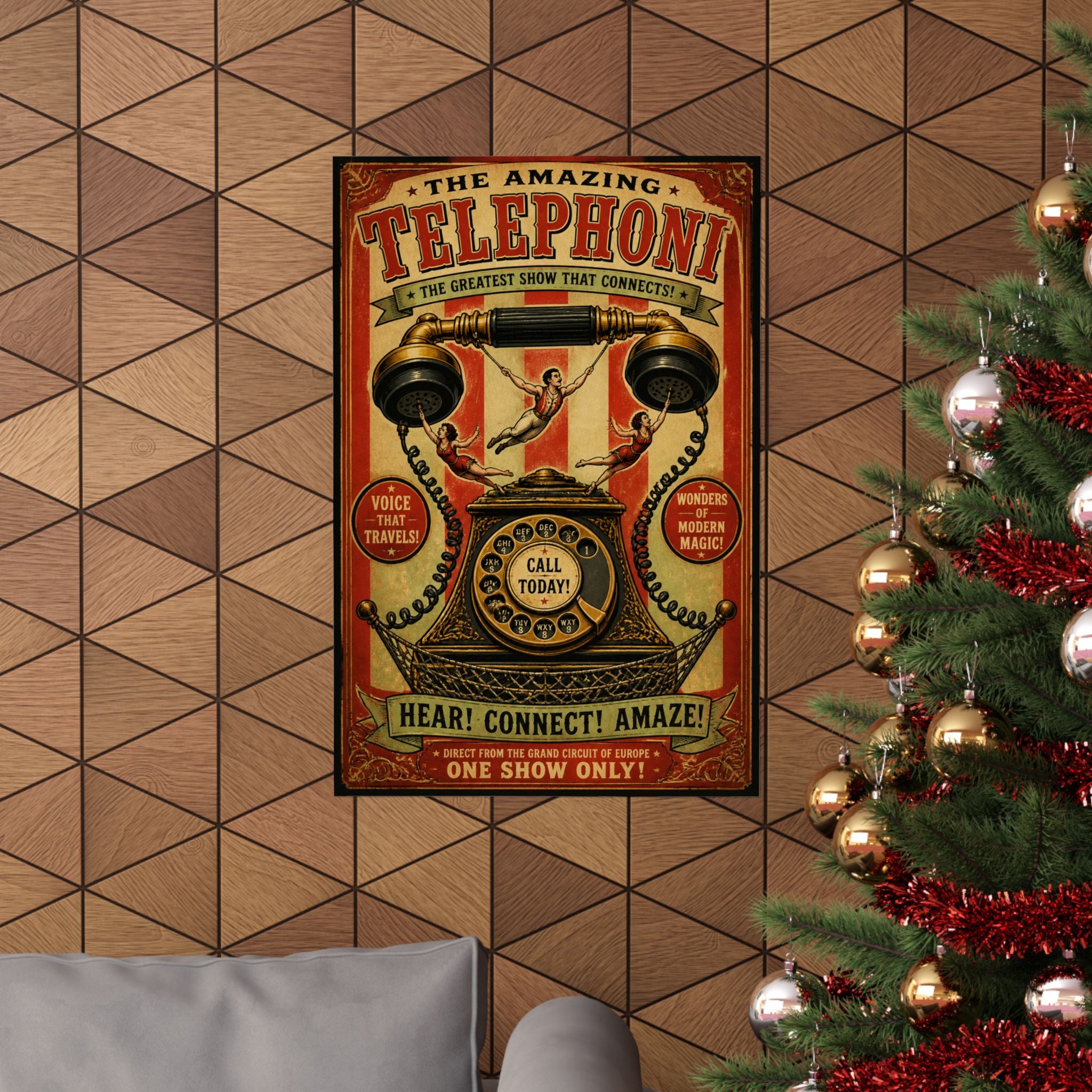 Vintage Telephone Booth Wall Art Poster 24×36 Vintage Circus Bedroom Decor Maximalist Print