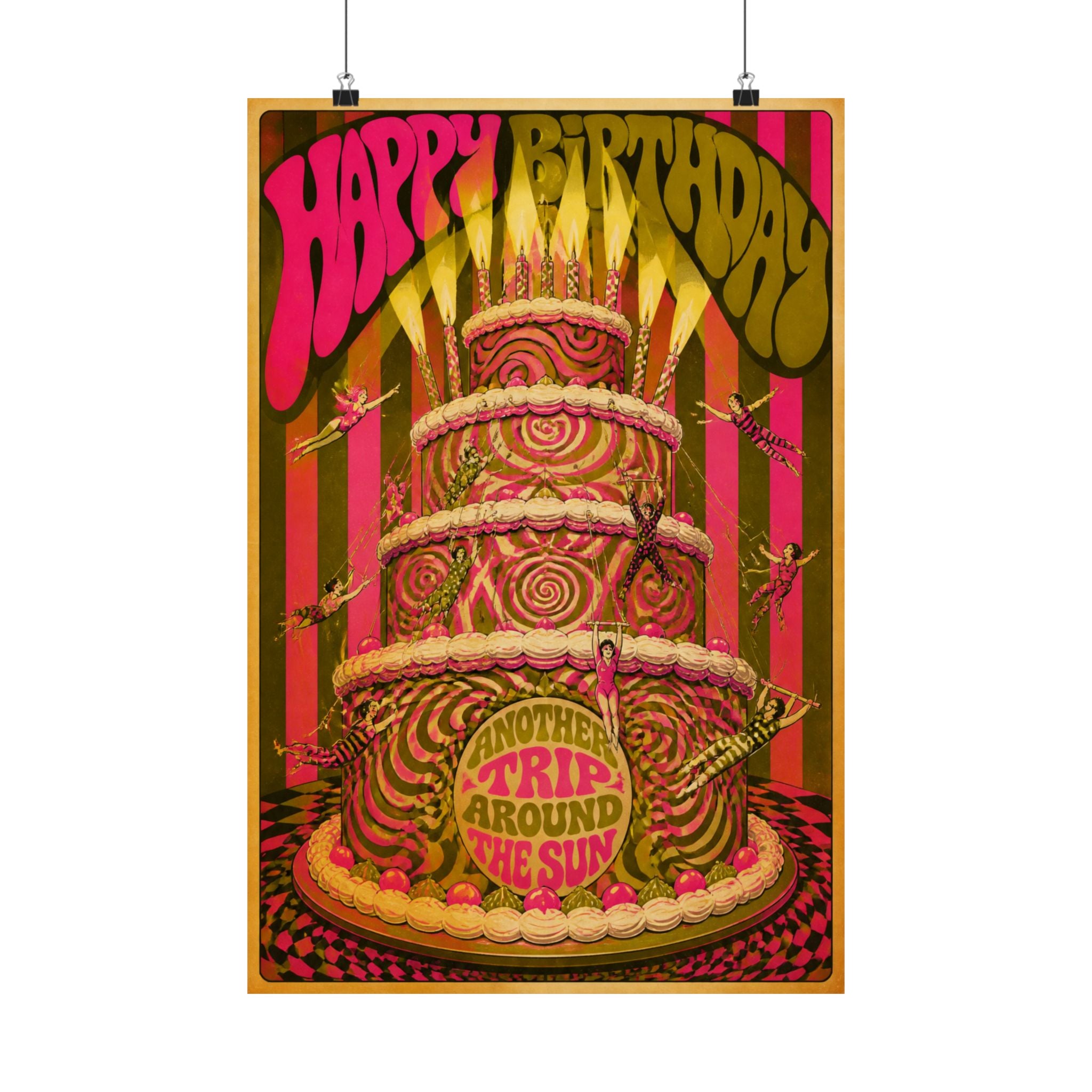 Birthday Cake Trapeze Wall Art Poster 24×36 Psychedelic Dining Room Decor Maximalist Print