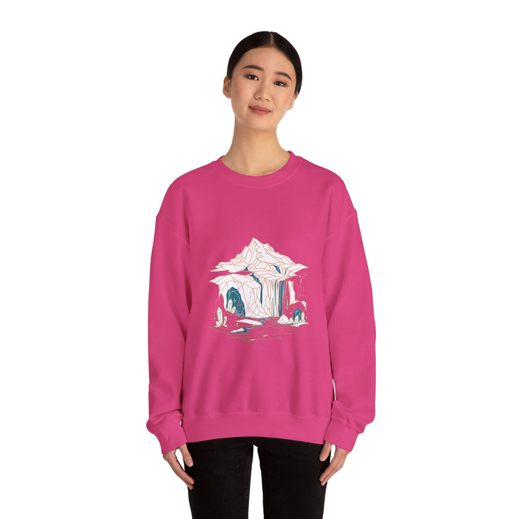 Matching Couple Sweatshirt - Volcano & Glacier Matching Couple Crewneck Sweatshirt Minimalist Art His Hers Valentine Gift - Design B