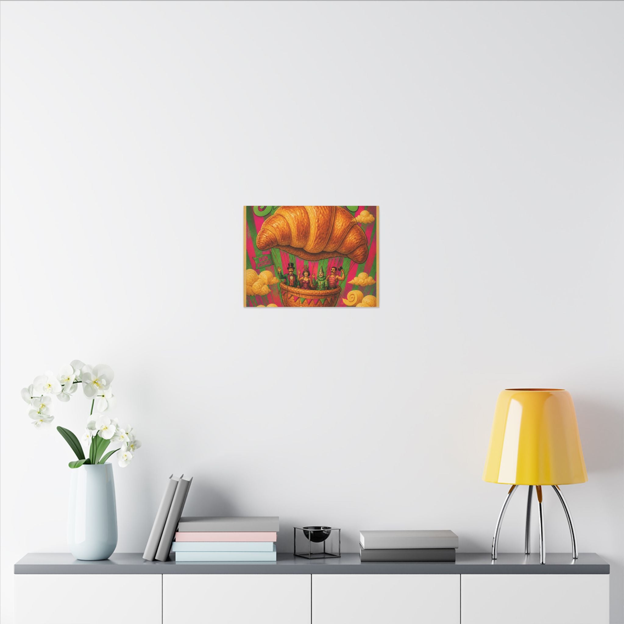 Croissant Hot Air Balloon Wall Art Canvas 16×20 Psychedelic Cafe Decor Maximalist Print
