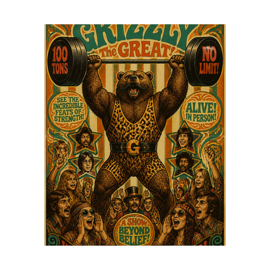 Strongman Bear Wall Art Poster 24×36 Psychedelic Dining Room Decor Maximalist Print