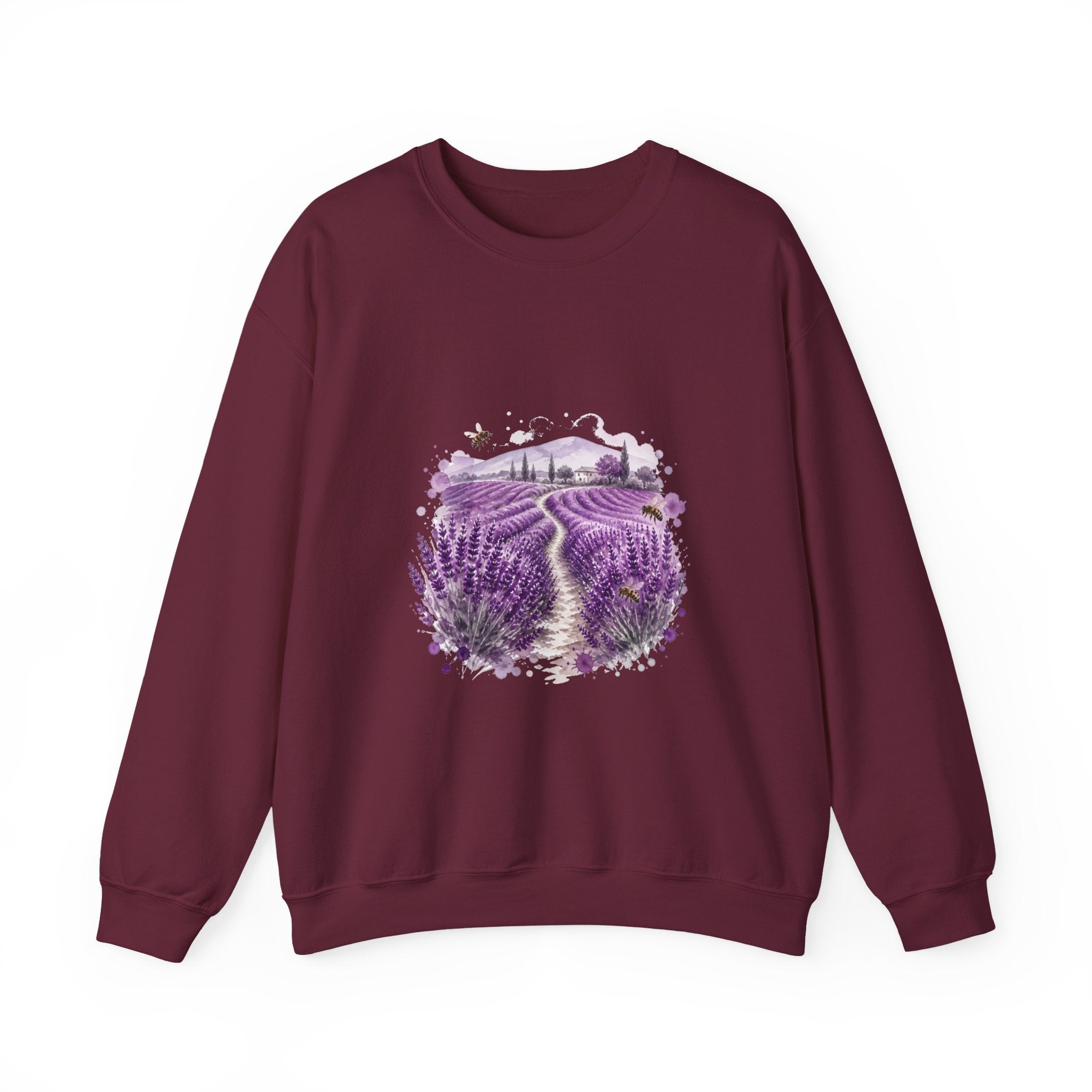 Matching Couple Sweatshirt - Lavender Fields & Canyon Matching Couple Crewneck Sweatshirt Watercolor Art His Hers Engagement Gift - Design A
