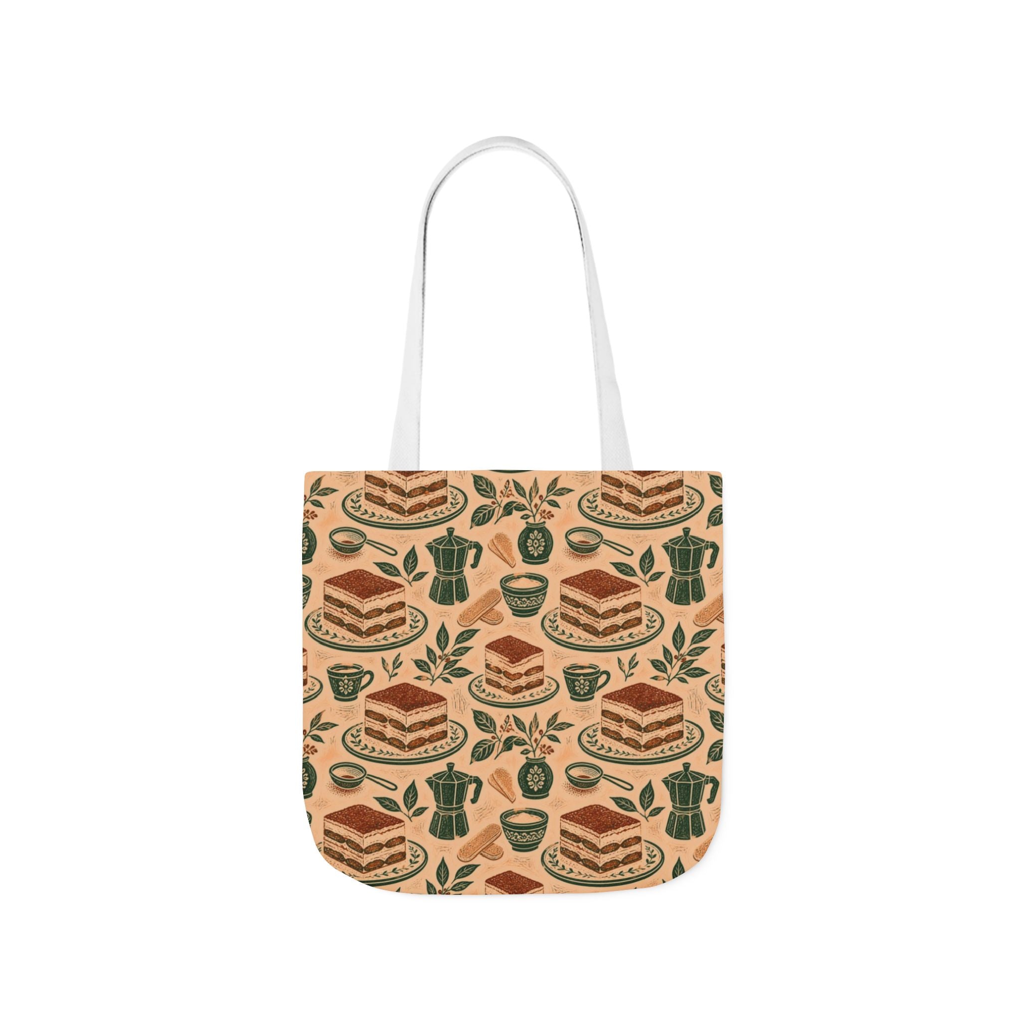 Tiramisu Layers Canvas Tote Bag Mediterranean Kitchen Linocut Design Italian Cottagecore Gift