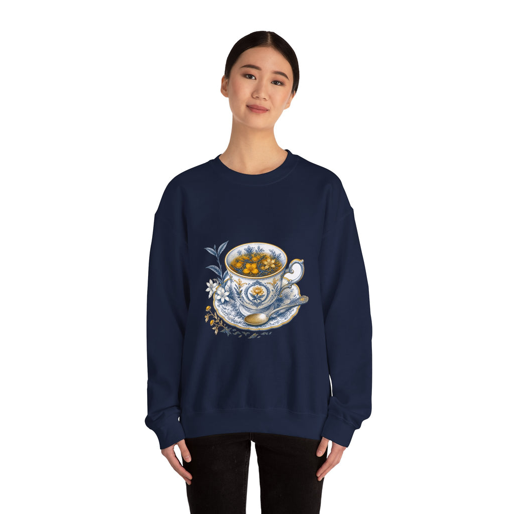Matching Couple Sweatshirt - Coffee & Tea Matching Couple Crewneck Sweatshirt Vintage Art His Hers Wedding Gift - Design B