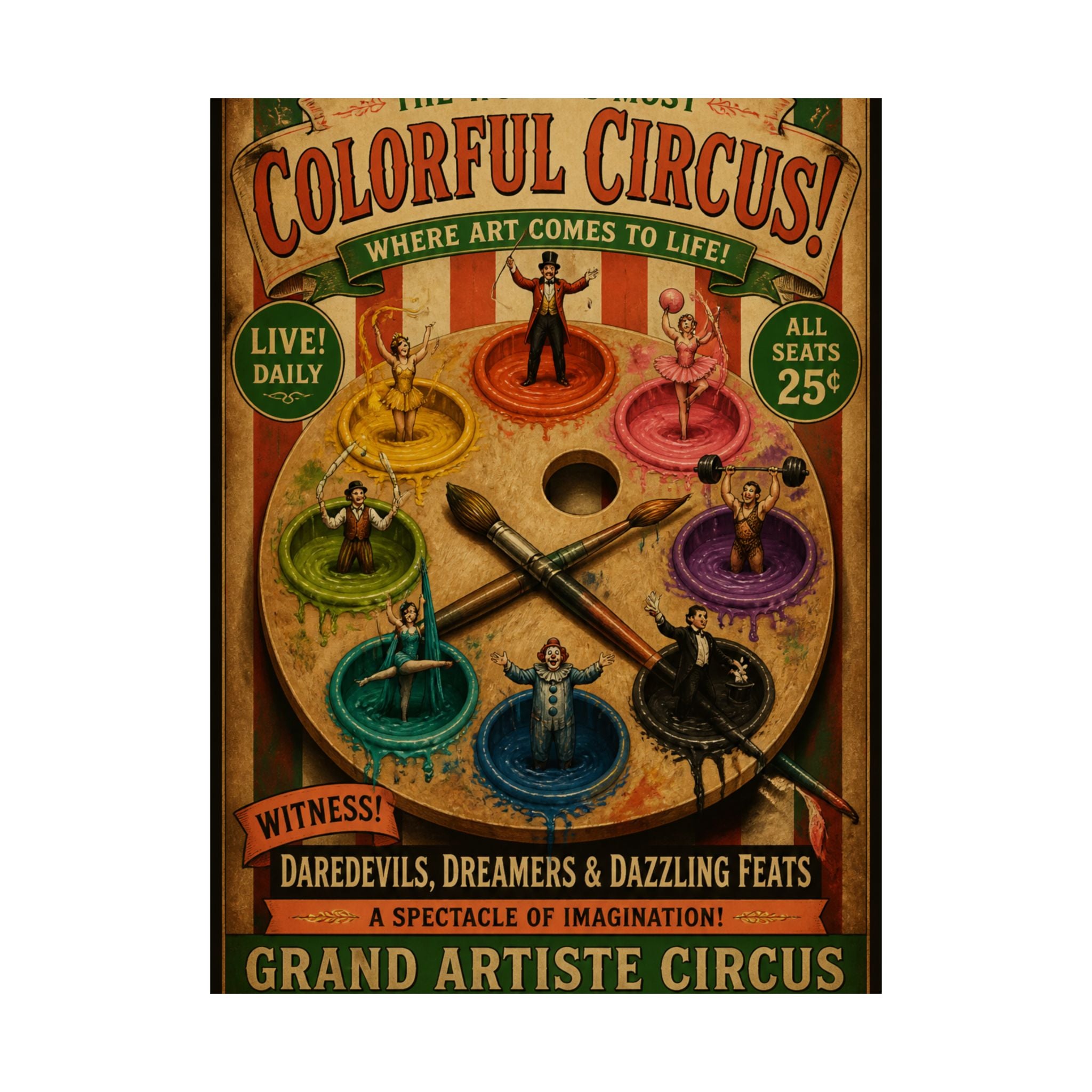 Paint Palette Stage Wall Art Poster 18×24 Vintage Circus Kitchen Decor Maximalist Print