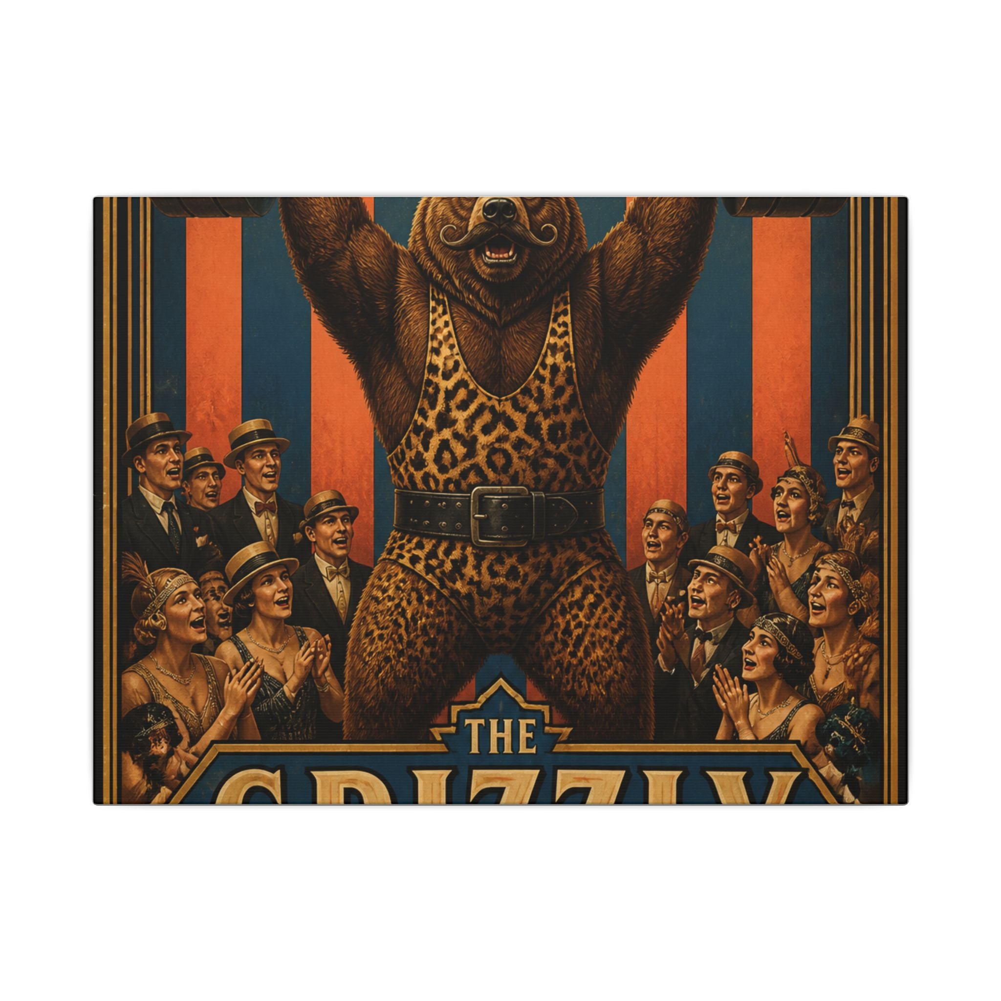 Strongman Bear Wall Art Canvas 24×36 Art Deco Bar Area Decor Maximalist Print