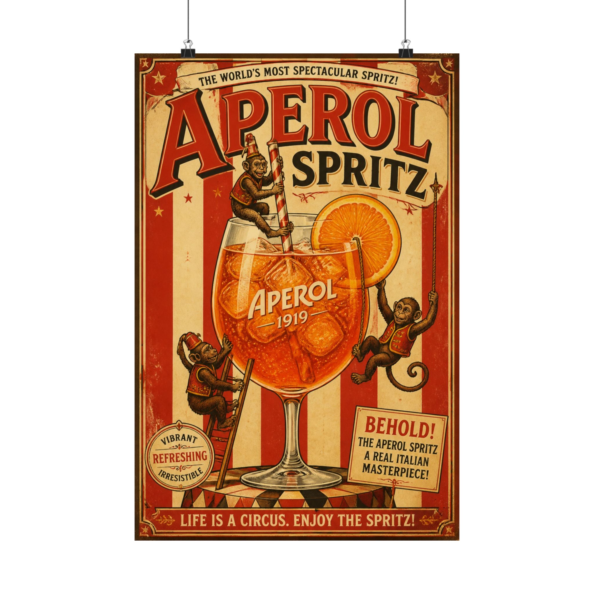 Aperol Spritz Monkeys Wall Art Poster 24×36 Vintage Circus Bedroom Decor Maximalist Print