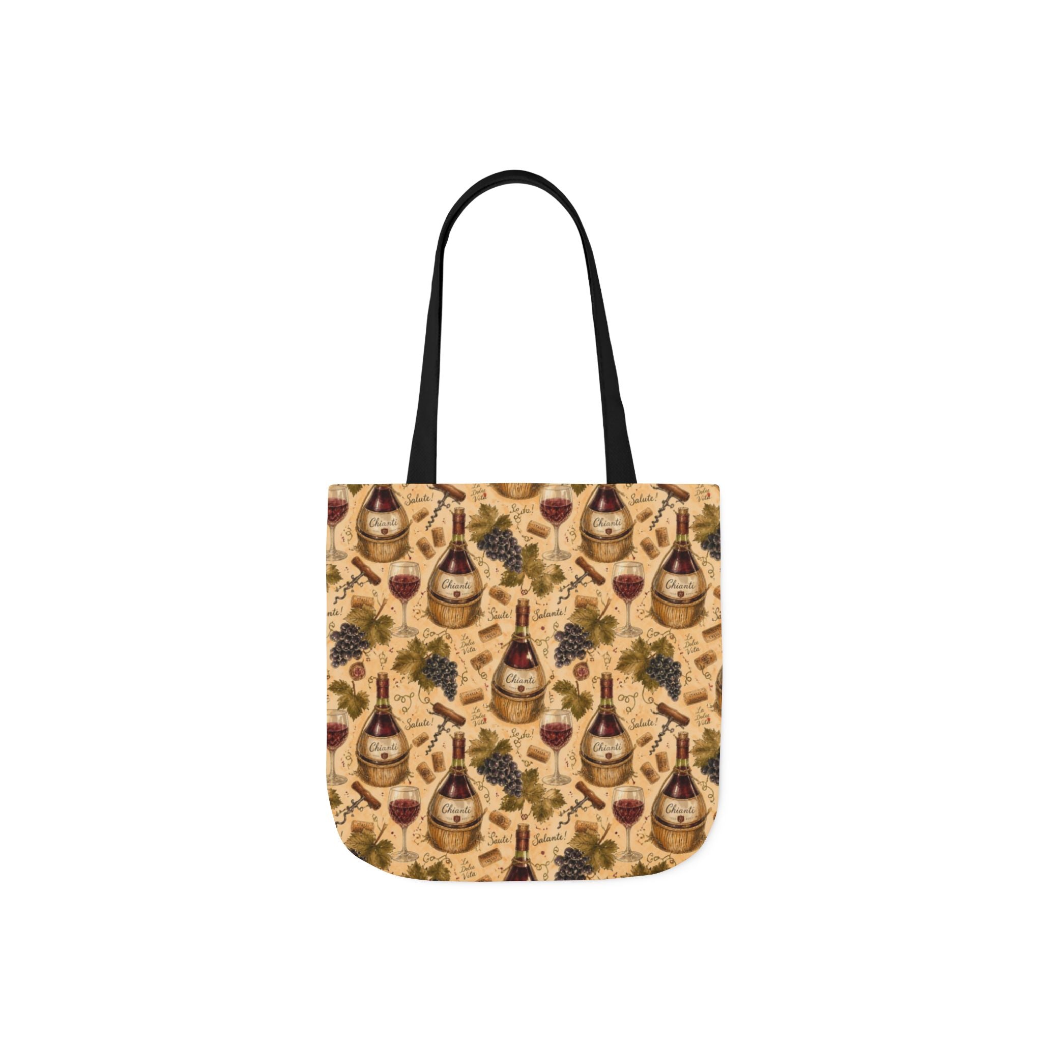 Wine Bottles & Glasses Canvas Tote Bag Mediterranean Kitchen Watercolor Design Italian Cottagecore Gift