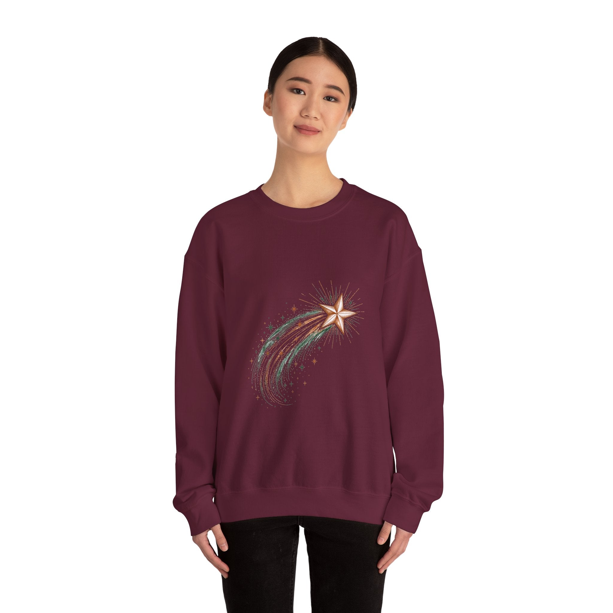 Matching Couple Sweatshirt - Shooting Star & North Star Matching Couple Comfort Colors Crew Hand-Drawn Art His Hers Anniversary Gift - Design A