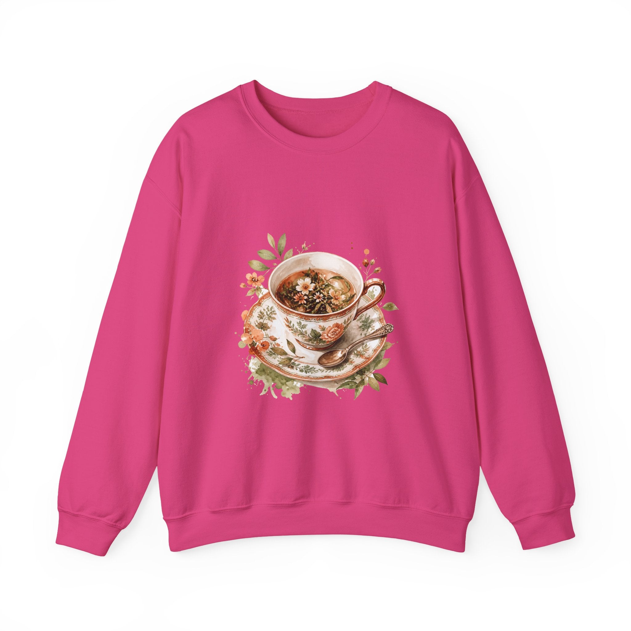Matching Couple Sweatshirt - Coffee & Tea Matching Couple Crewneck Sweatshirt Watercolor Art His Hers Engagement Gift - Design B