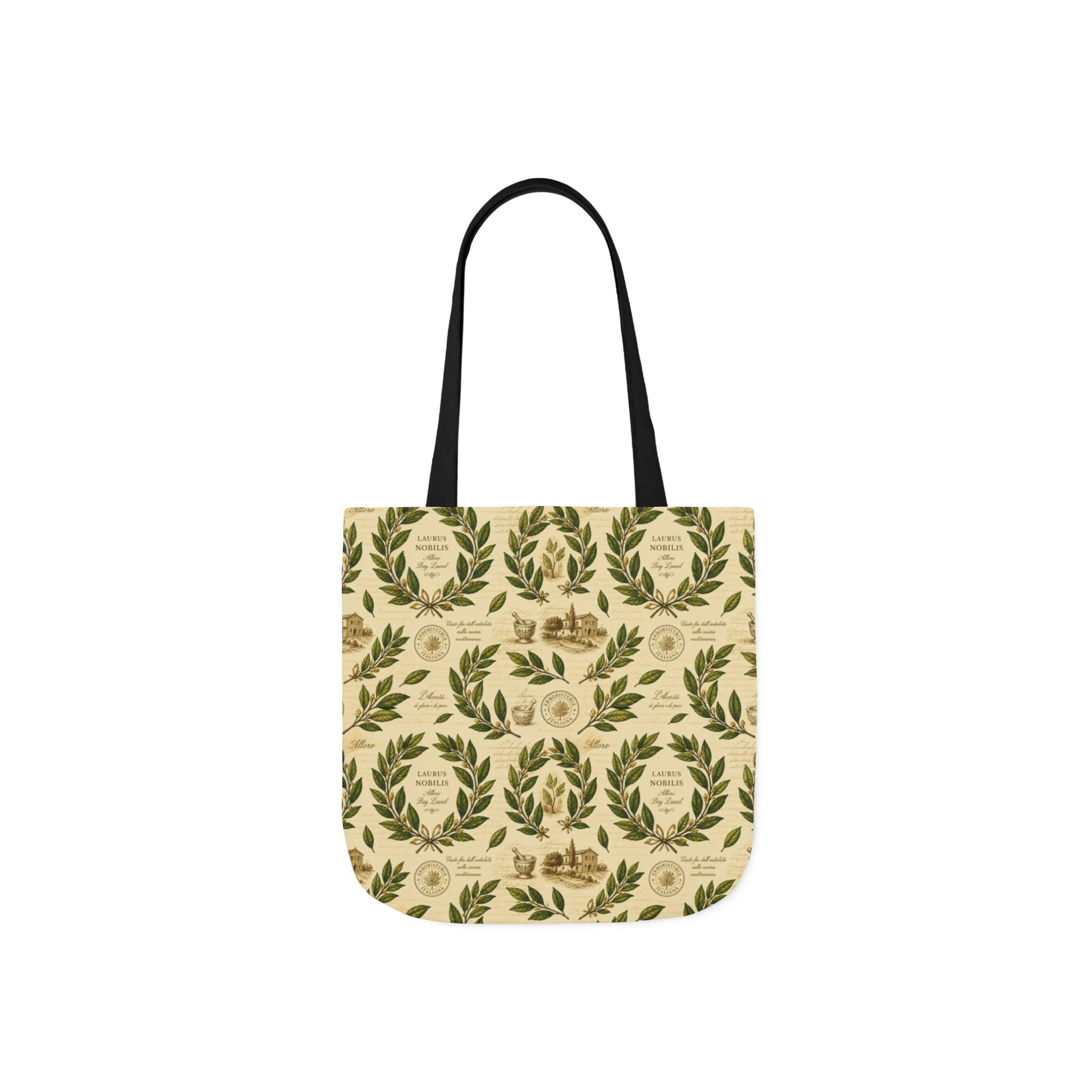 Bay Laurel Wreath Canvas Tote Bag Mediterranean Kitchen Botanical Design Italian Cottagecore Gift