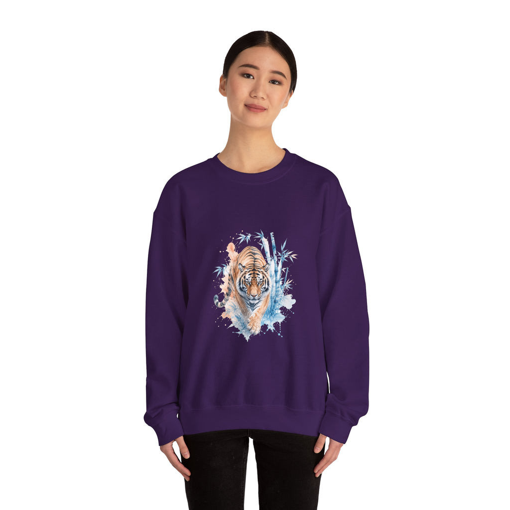 Matching Couple Sweatshirt - Tiger & Crane Matching Couple Comfort Colors Crew Watercolor Art His Hers Birthday Gift - Design A
