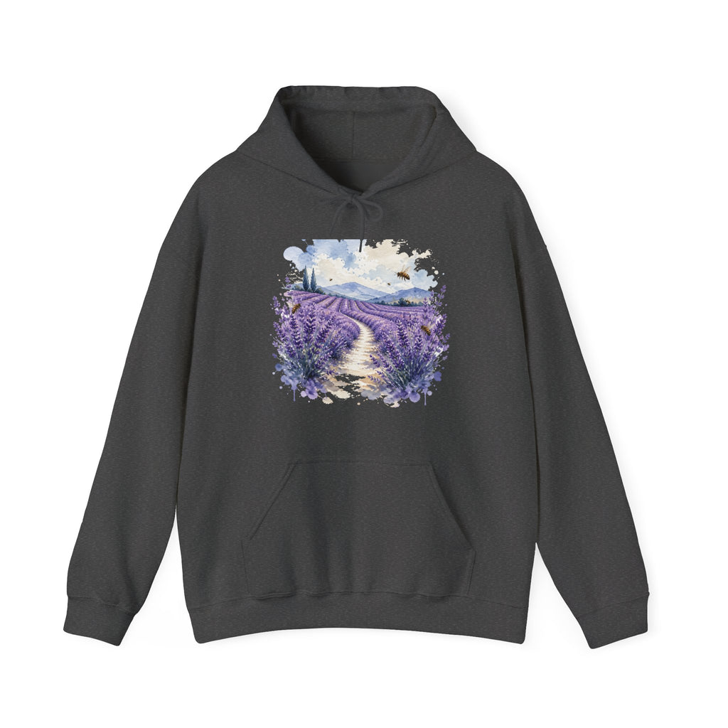 Matching Couple Sweatshirt - Lavender Fields & Canyon Matching Couple Hooded Sweatshirt Watercolor Art His Hers Engagement Gift - Design A
