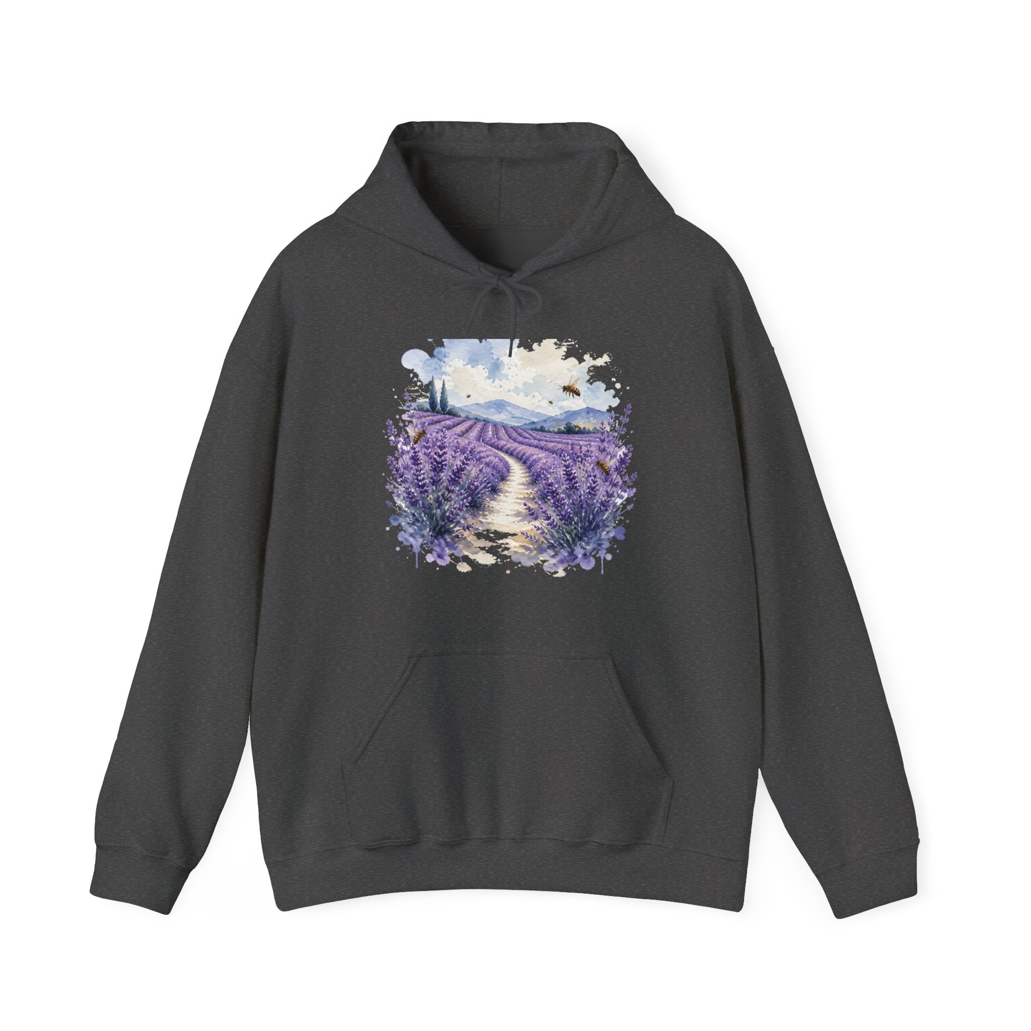 Matching Couple Sweatshirt - Lavender Fields & Canyon Matching Couple Hooded Sweatshirt Watercolor Art His Hers Engagement Gift - Design A