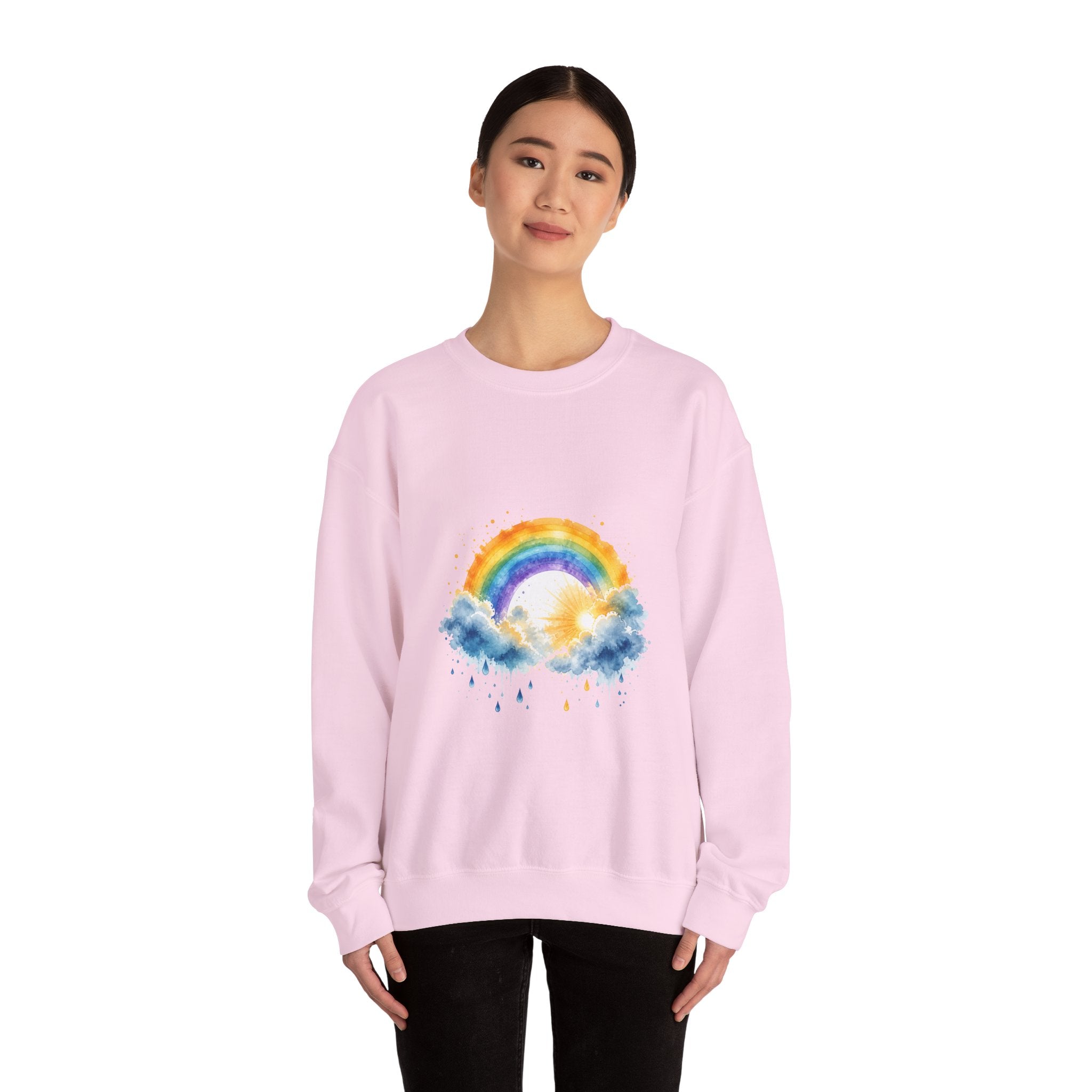 Matching Couple Sweatshirt - Storm & Rainbow Matching Couple Premium Fleece Sweatshirt Watercolor Art His Hers Birthday Gift - Design B