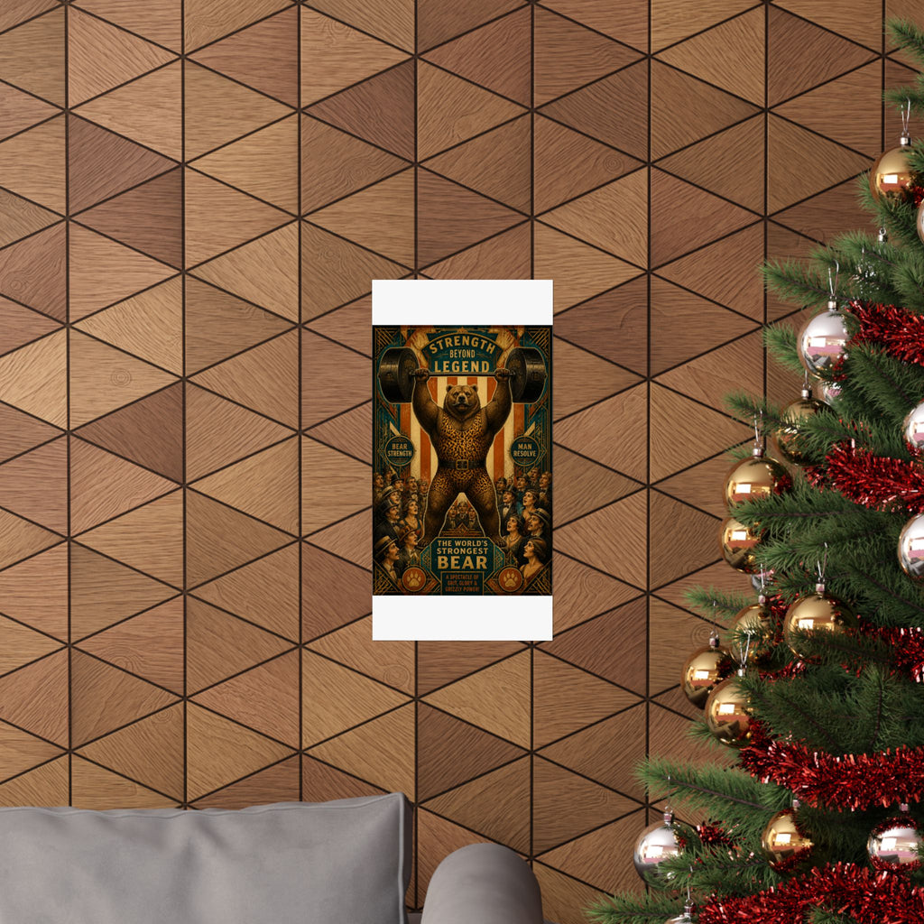 Strongman Bear Wall Art Poster 18×24 Art Deco Entryway Decor Maximalist Print