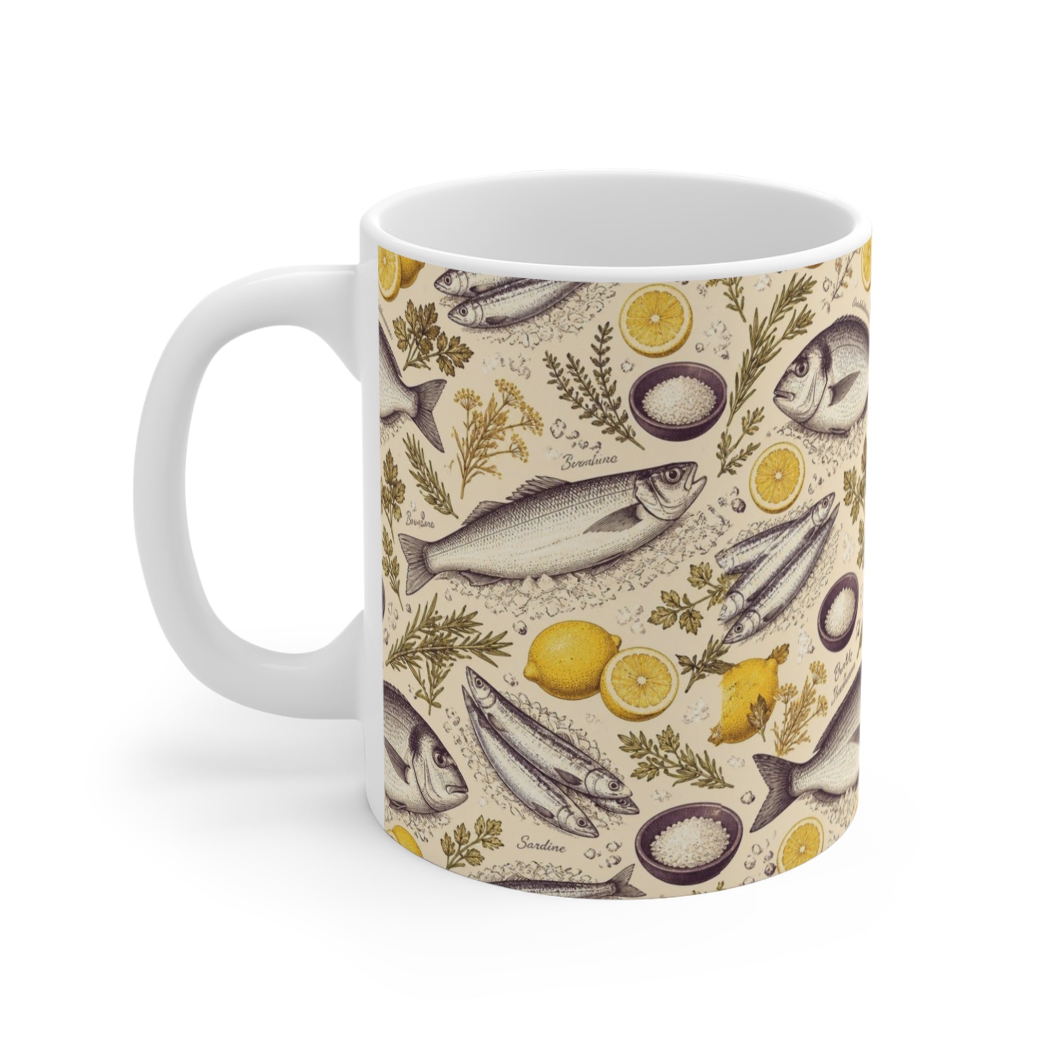 Mediterranean Fish 11oz Ceramic Mug Mediterranean Kitchen Botanical Design Italian Cottagecore Gift