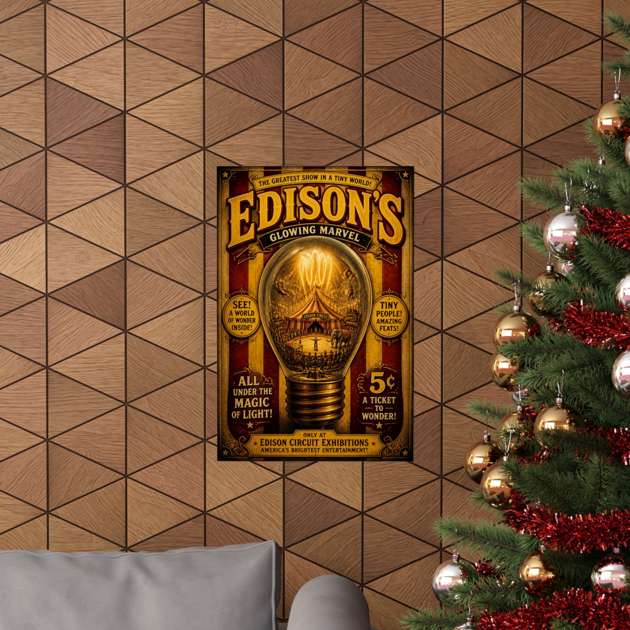 Light Bulb Circus Wall Art Poster 24×36 Vintage Circus Bedroom Decor Maximalist Print