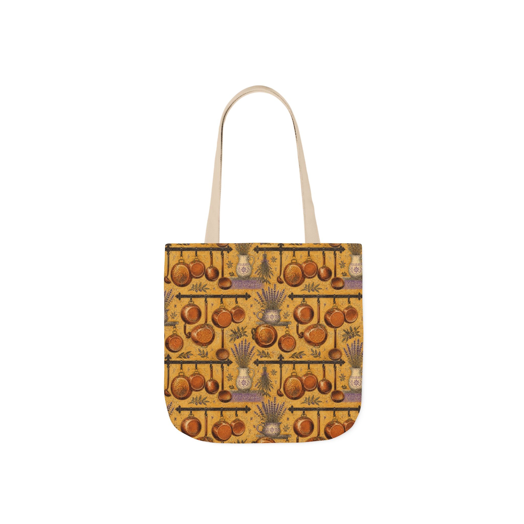 Copper Cookware Canvas Tote Bag Mediterranean Kitchen Linocut Design Italian Cottagecore Gift