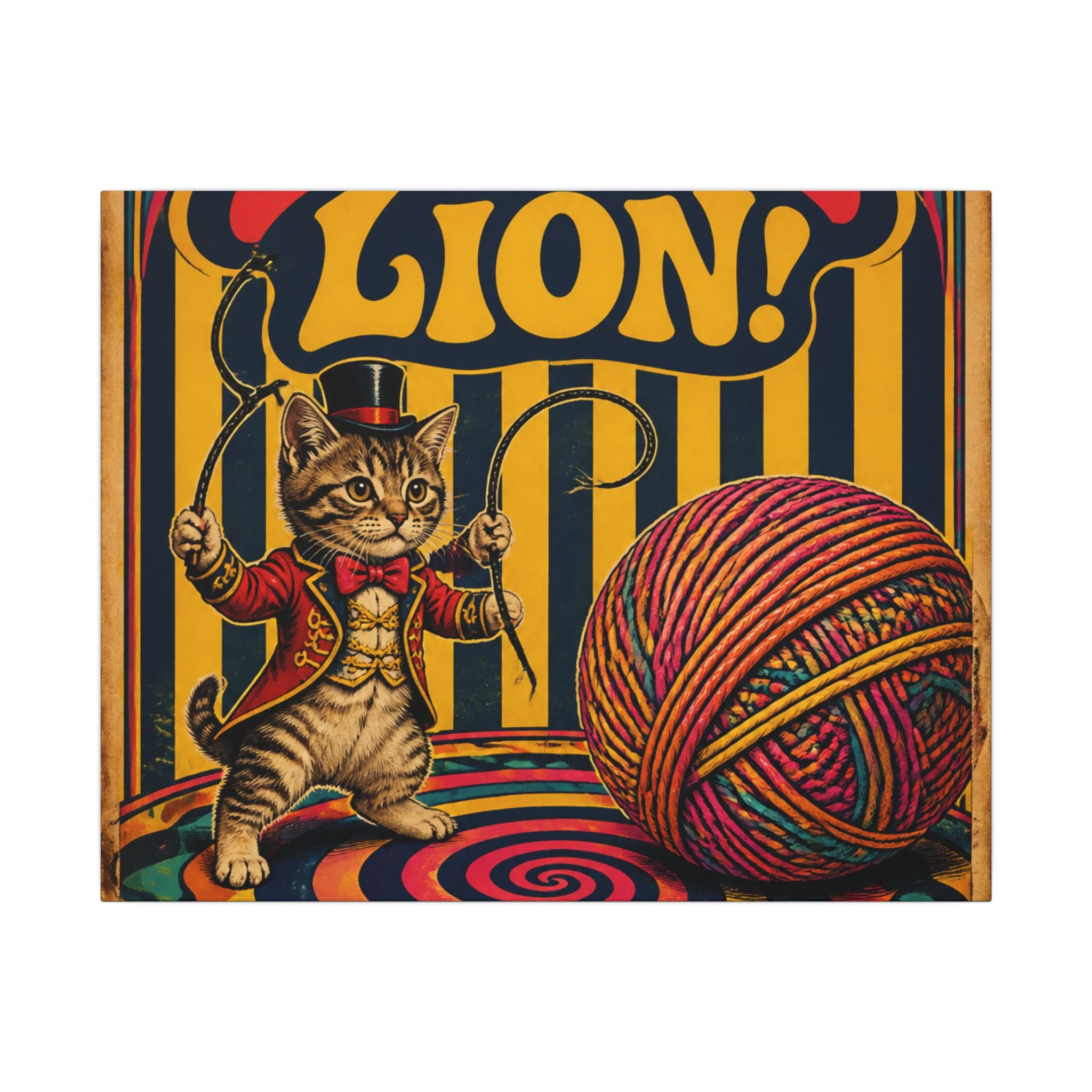Cat Lion Tamer Wall Art Canvas 24×36 Psychedelic Dining Room Decor Maximalist Print