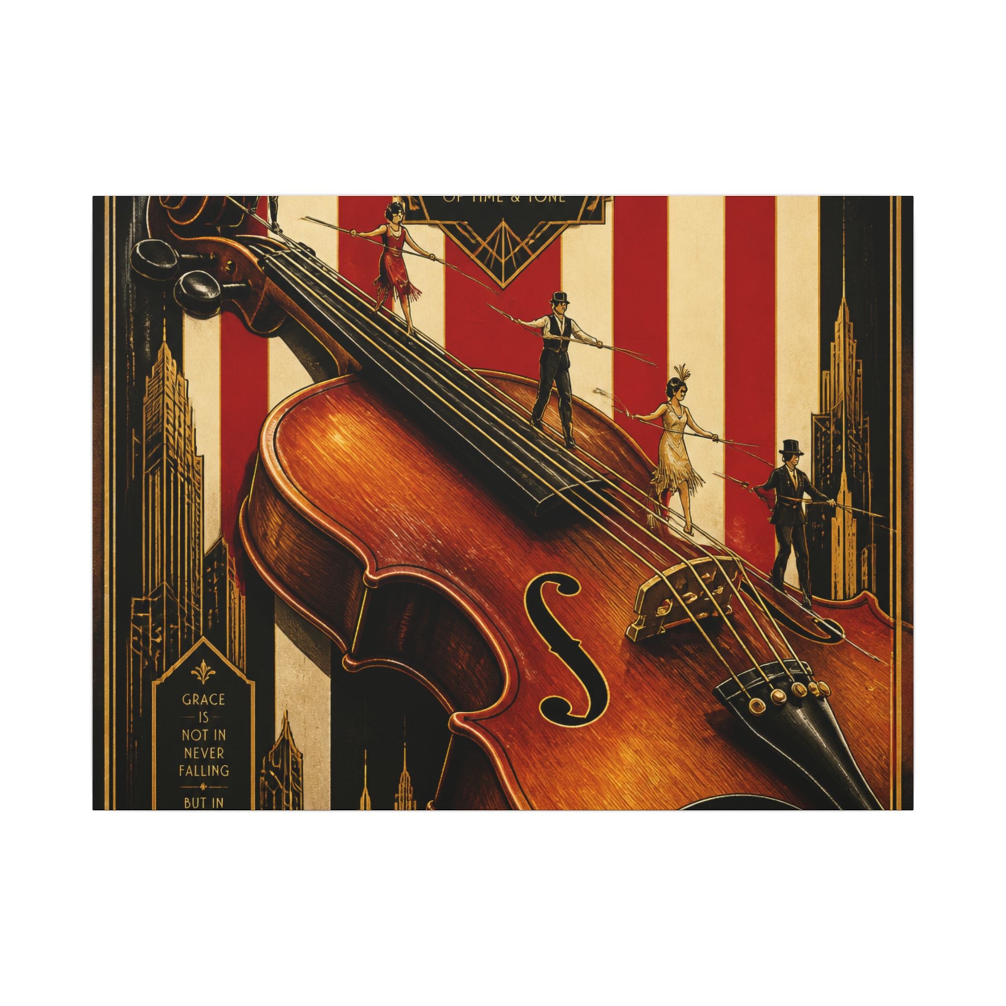 Violin Tightrope Bridge Wall Art Canvas 16×20 Art Deco Entryway Decor Maximalist Print