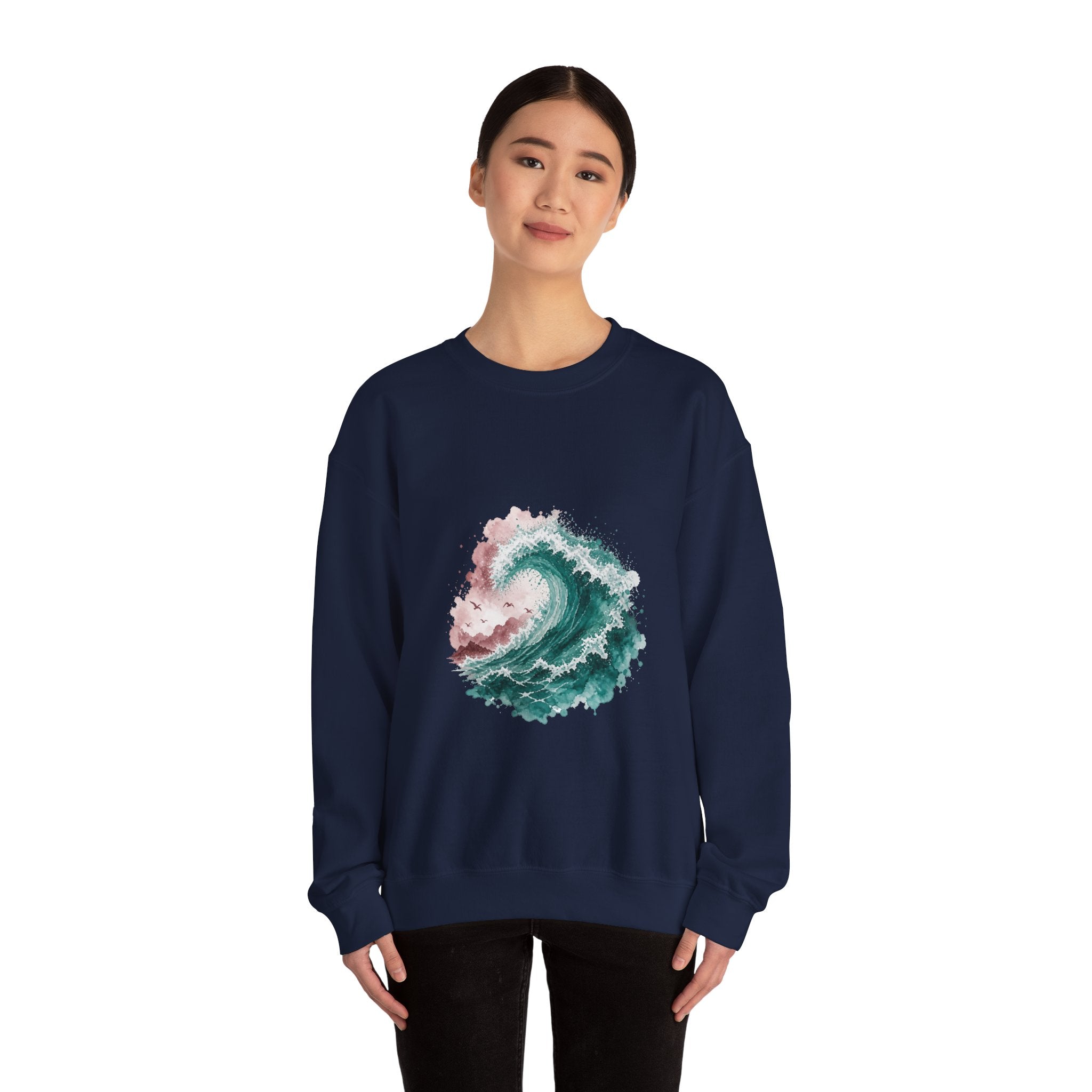 Matching Couple Sweatshirt - Mountain & Ocean Matching Couple Crewneck Sweatshirt Watercolor Art His Hers Engagement Gift - Design B