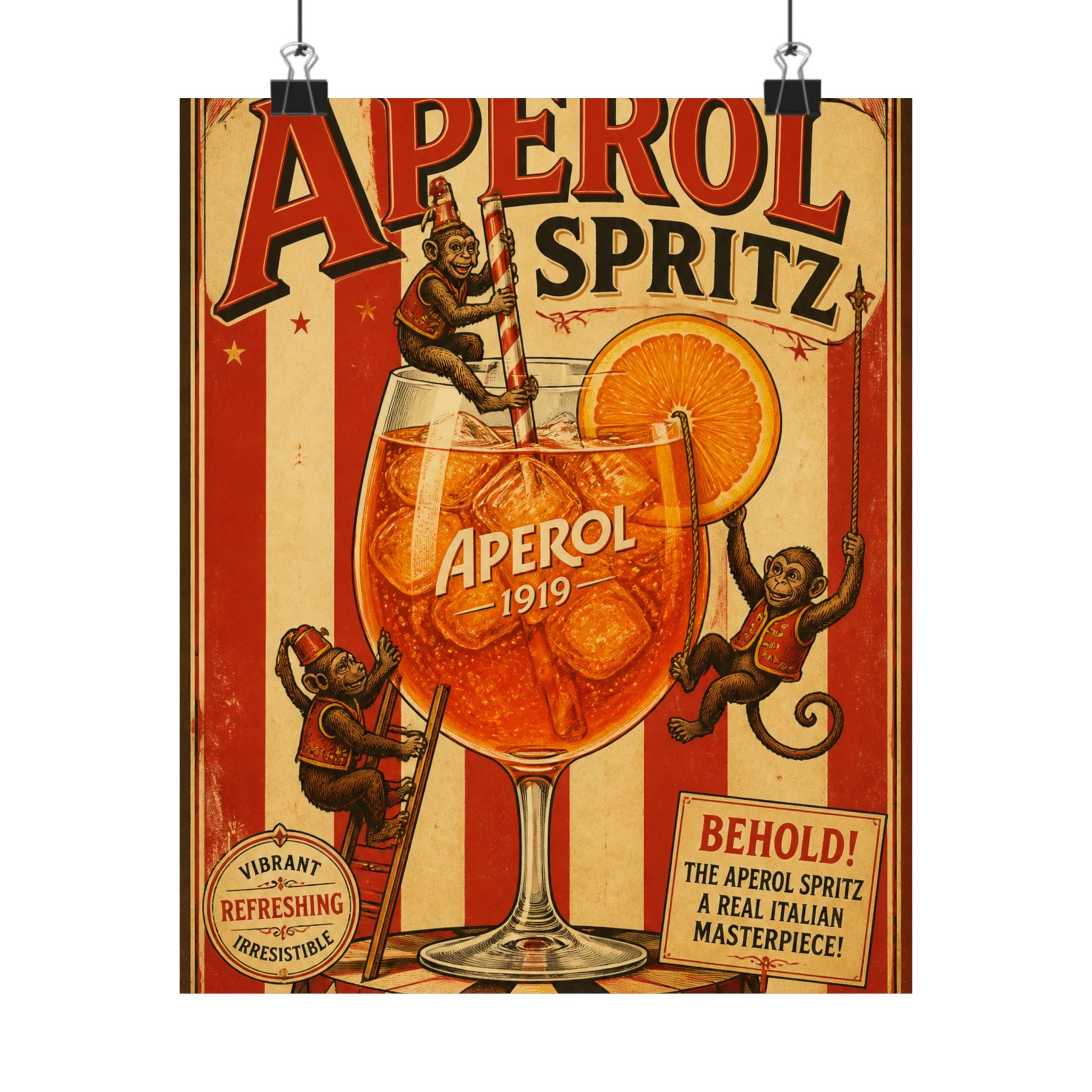 Aperol Spritz Monkeys Wall Art Poster 24×36 Vintage Circus Bedroom Decor Maximalist Print