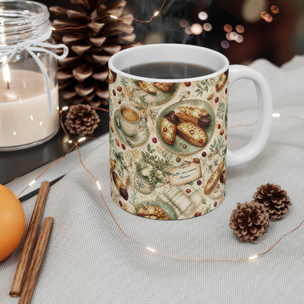 Almond Biscotti 11oz Ceramic Mug Mediterranean Kitchen Watercolor Design Italian Cottagecore Gift