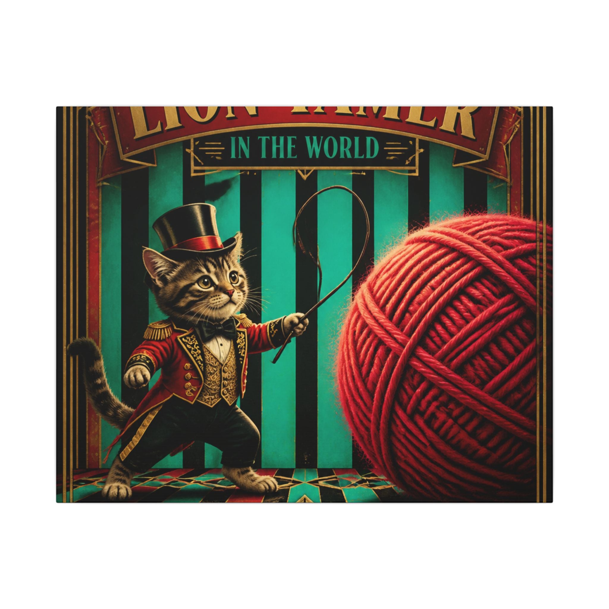 Cat Lion Tamer Wall Art Canvas 16×20 Art Deco Entryway Decor Maximalist Print