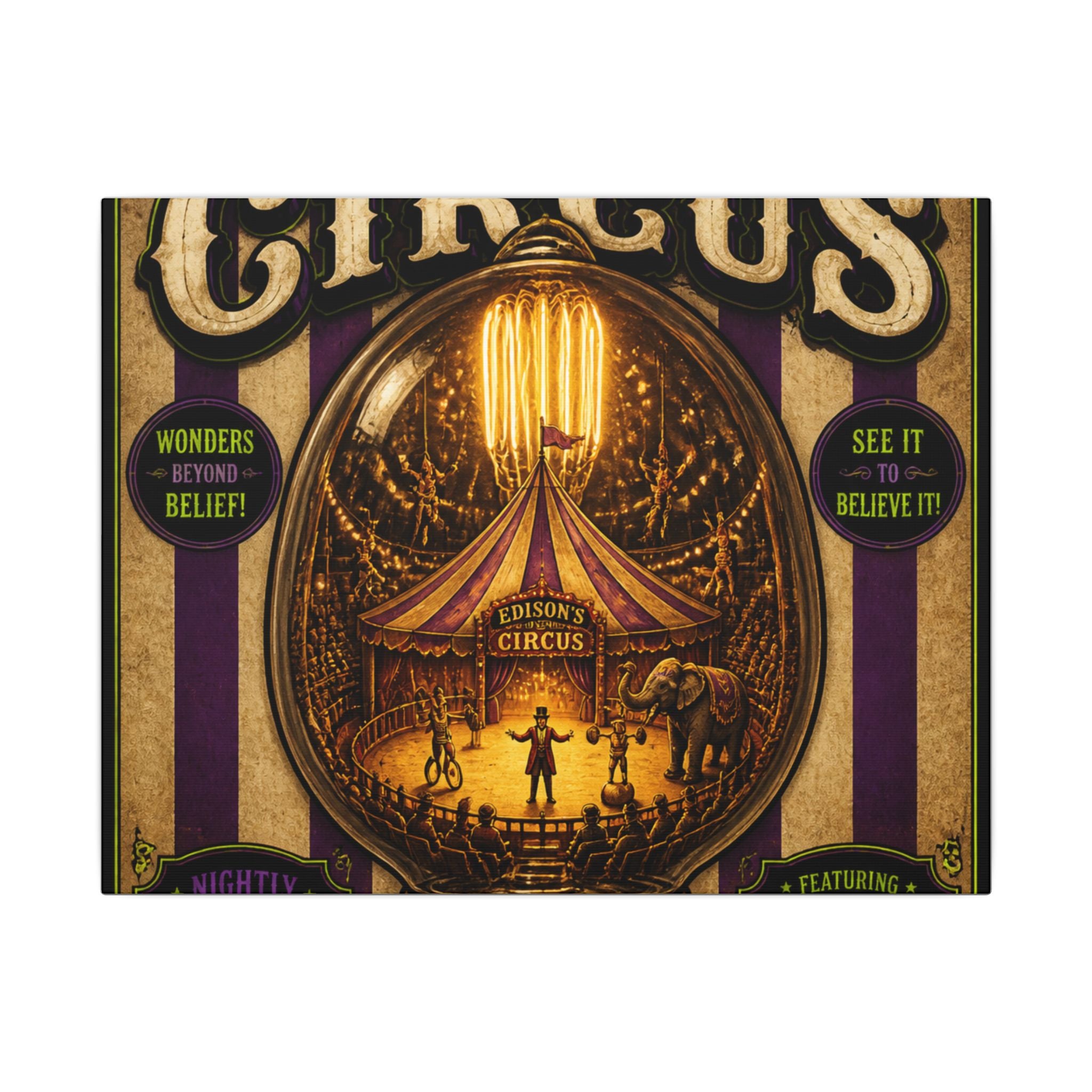 Light Bulb Circus Wall Art Canvas 16×20 Vintage Circus Kitchen Decor Maximalist Print