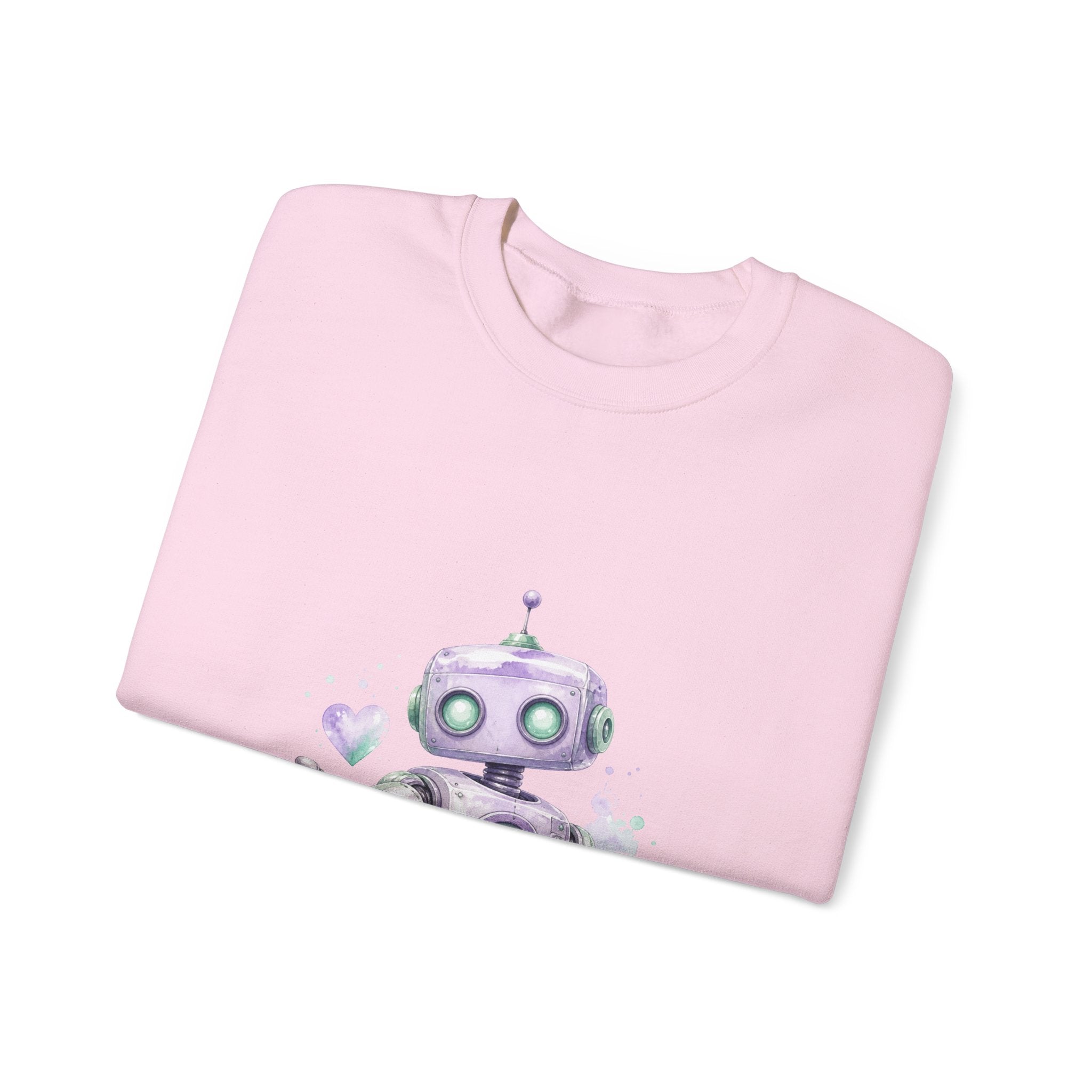 Matching Couple Sweatshirt - Robot & Heart Matching Couple Premium Fleece Sweatshirt Watercolor Art His Hers Birthday Gift - Design A