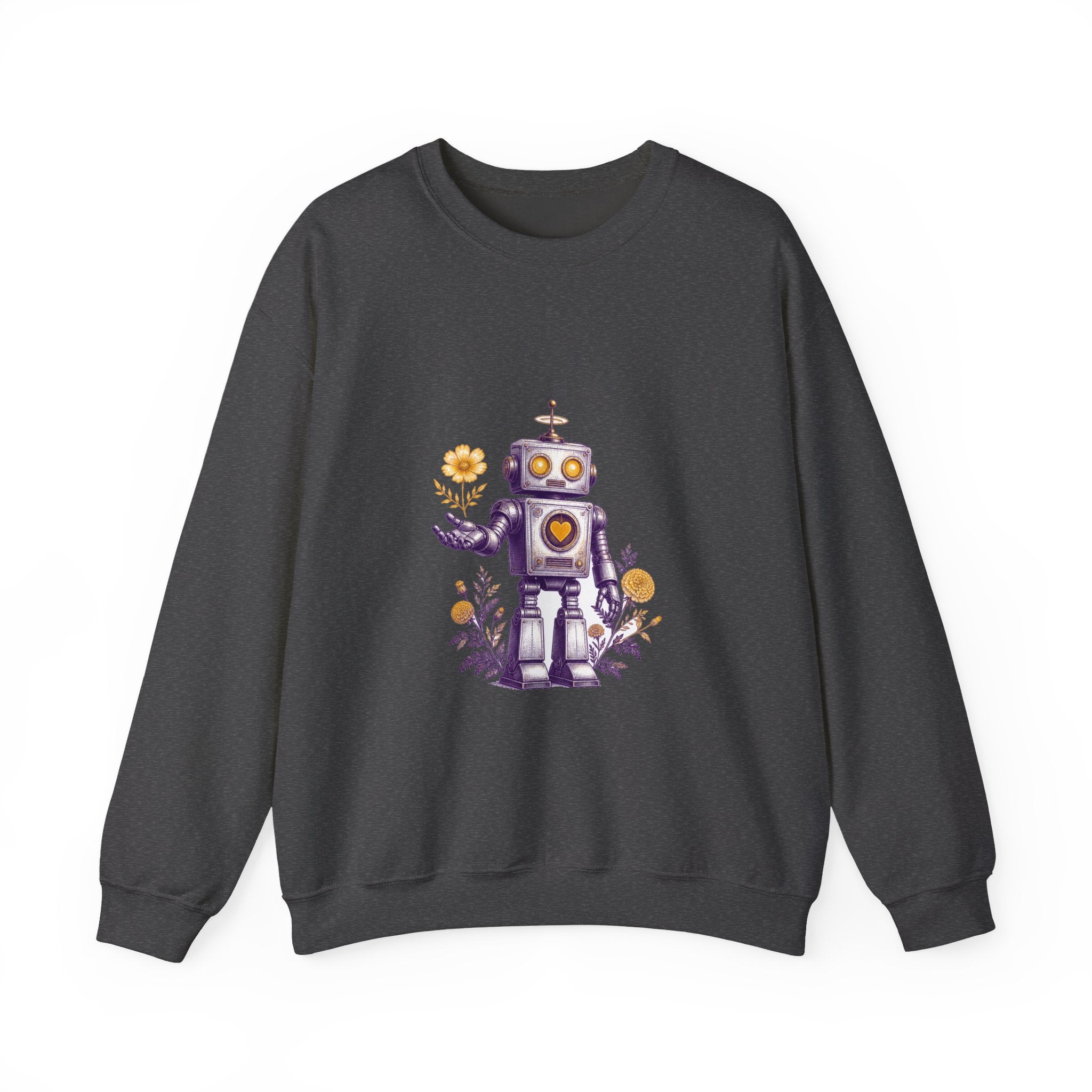 Matching Couple Sweatshirt - Robot & Heart Matching Couple Crewneck Sweatshirt Vintage Art His Hers Wedding Gift - Design A