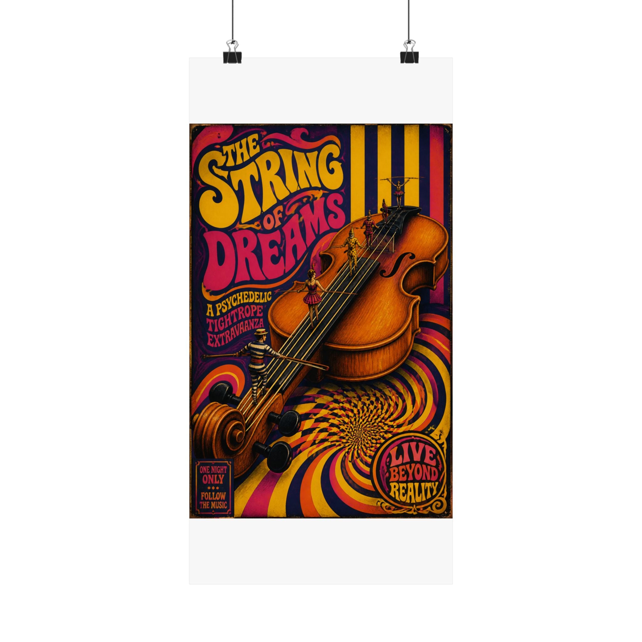 Violin Tightrope Bridge Wall Art Poster 18×24 Psychedelic Cafe Decor Maximalist Print