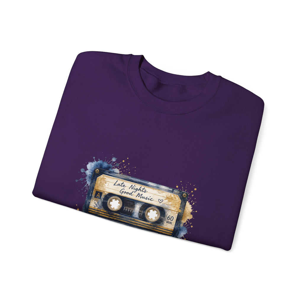 Matching Couple Sweatshirt - Vinyl & Cassette Matching Couple Crewneck Sweatshirt Watercolor Art His Hers Engagement Gift - Design B