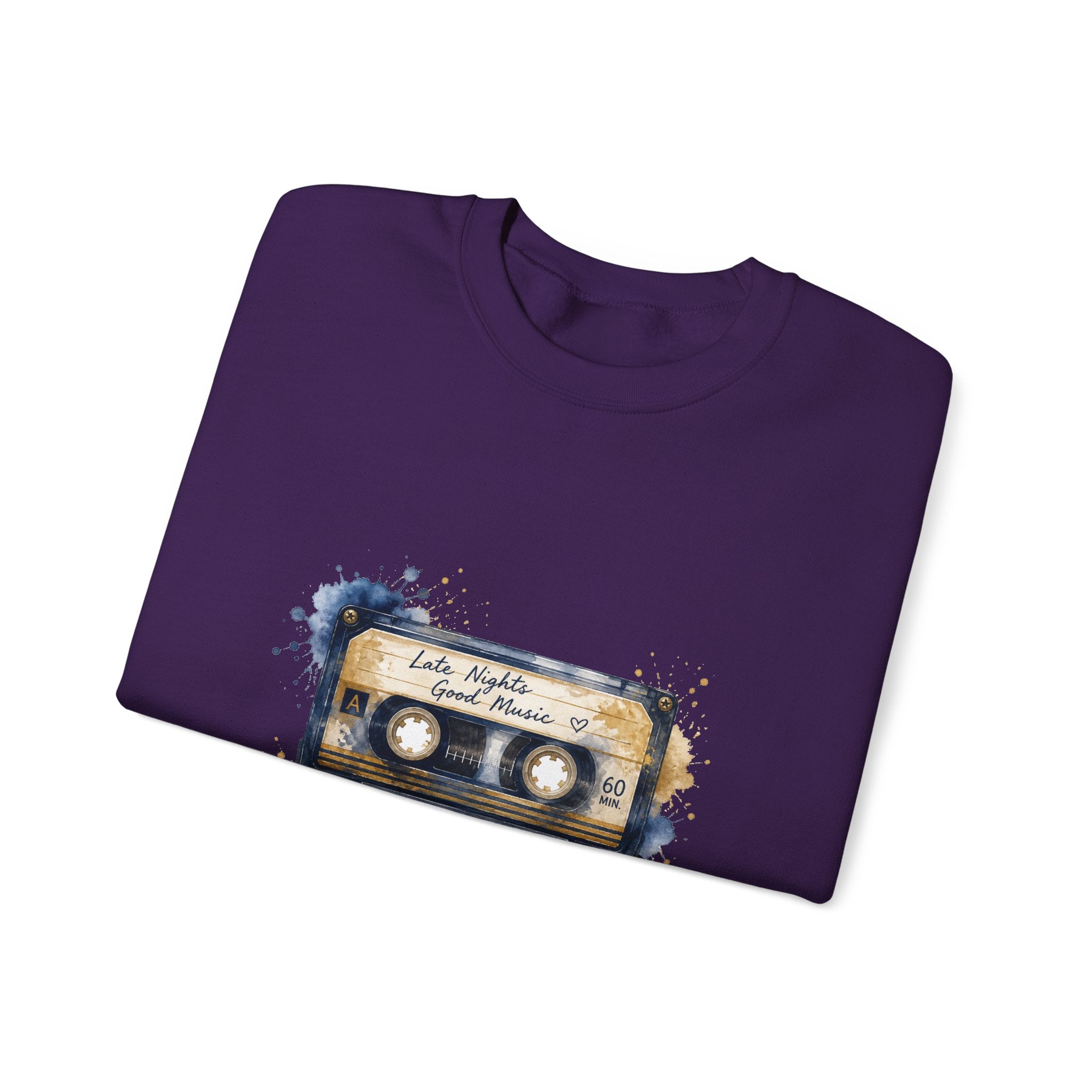 Matching Couple Sweatshirt - Vinyl & Cassette Matching Couple Crewneck Sweatshirt Watercolor Art His Hers Engagement Gift - Design B