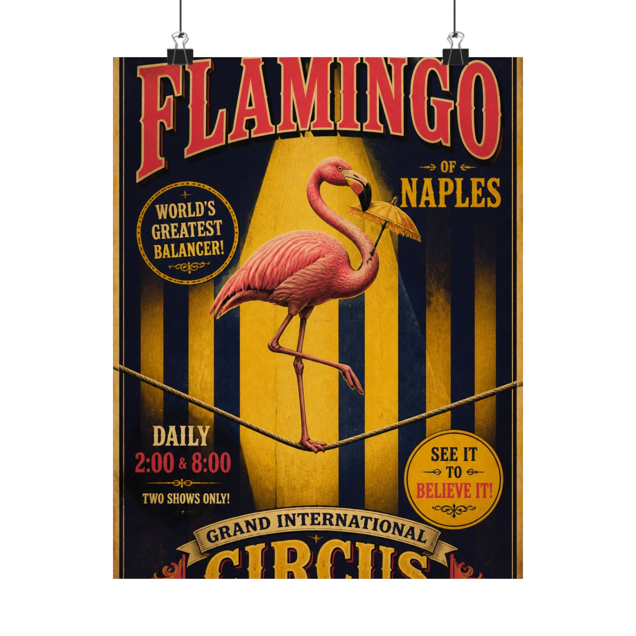 Flamingo Tightrope Wall Art Poster 24×36 Vintage Circus Bedroom Decor Maximalist Print