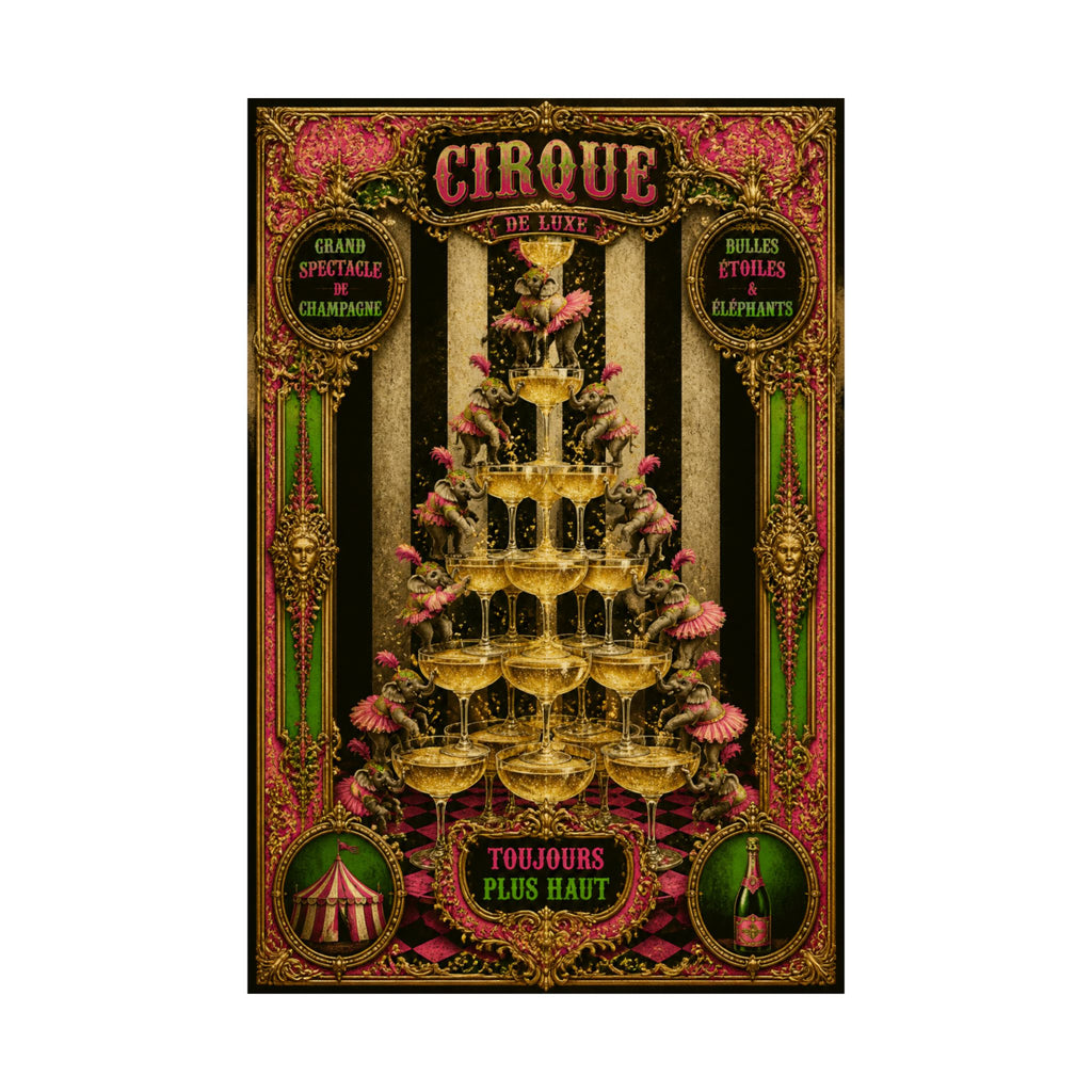Champagne Tower Elephants Wall Art Poster 18×24 Baroque Home Office Decor Maximalist Print