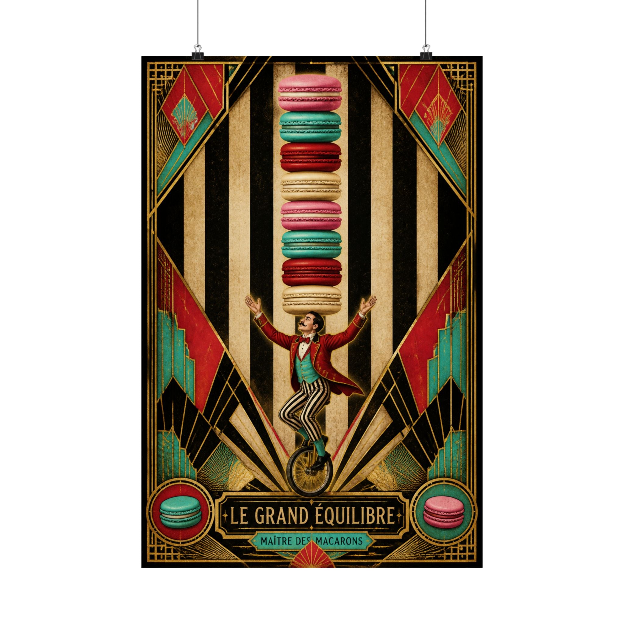 Macaron Balancing Tower Wall Art Poster 18×24 Art Deco Entryway Decor Maximalist Print