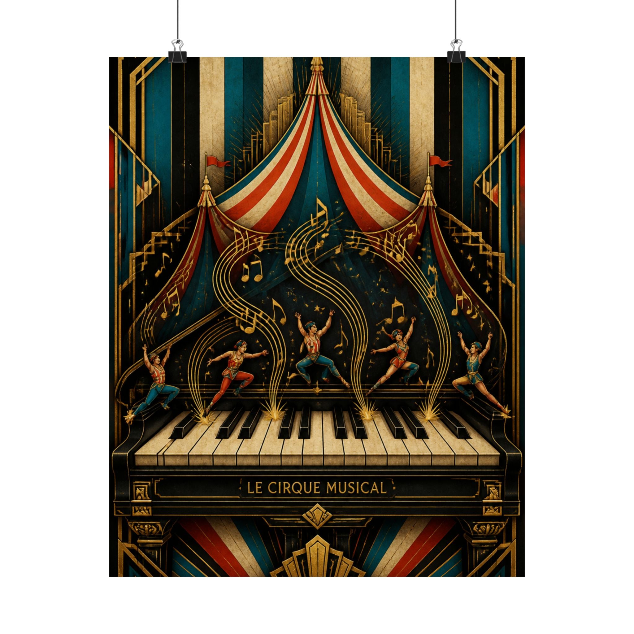 Grand Piano Acrobats Wall Art Poster 24×36 Art Deco Bar Area Decor Maximalist Print