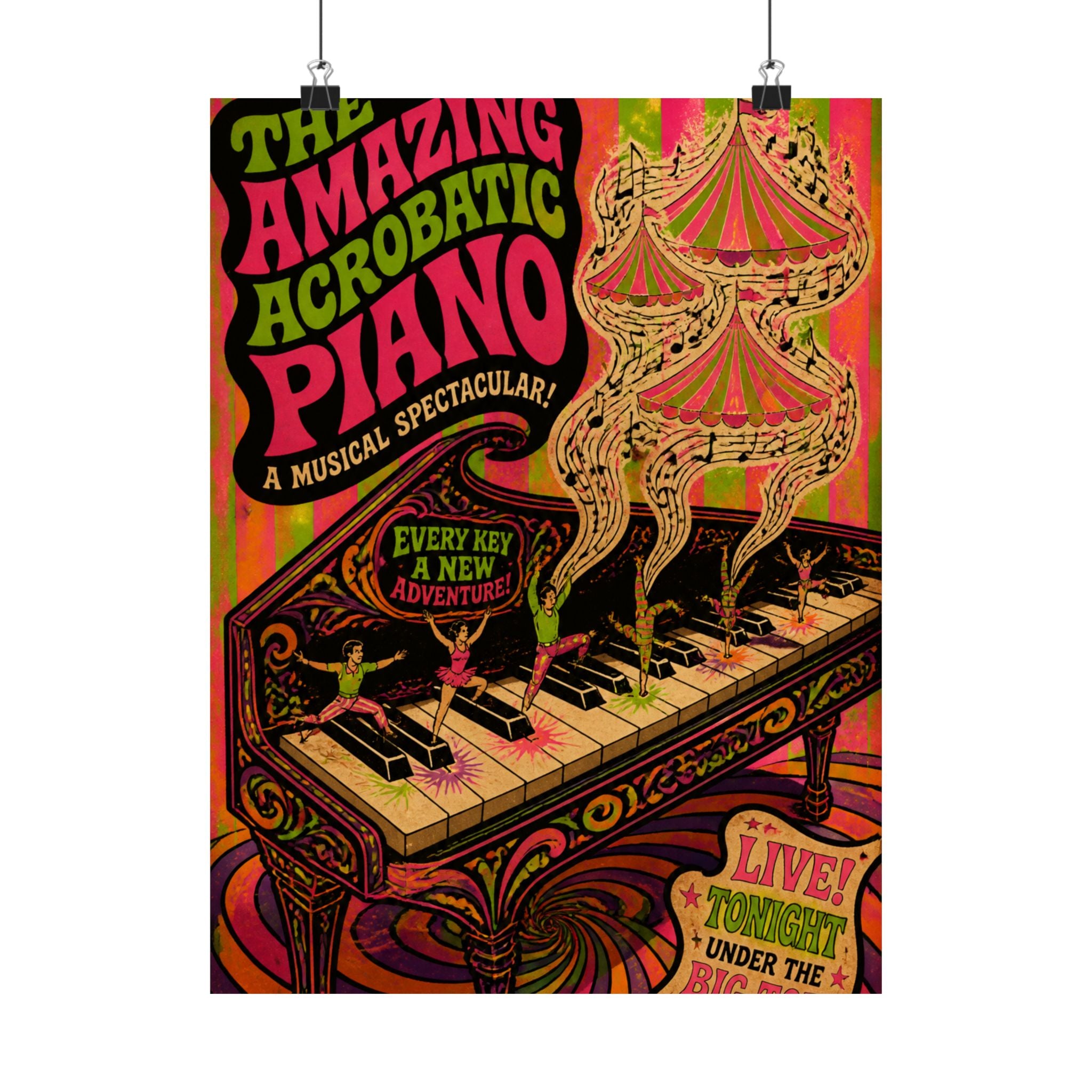 Grand Piano Acrobats Wall Art Poster 18×24 Psychedelic Cafe Decor Maximalist Print