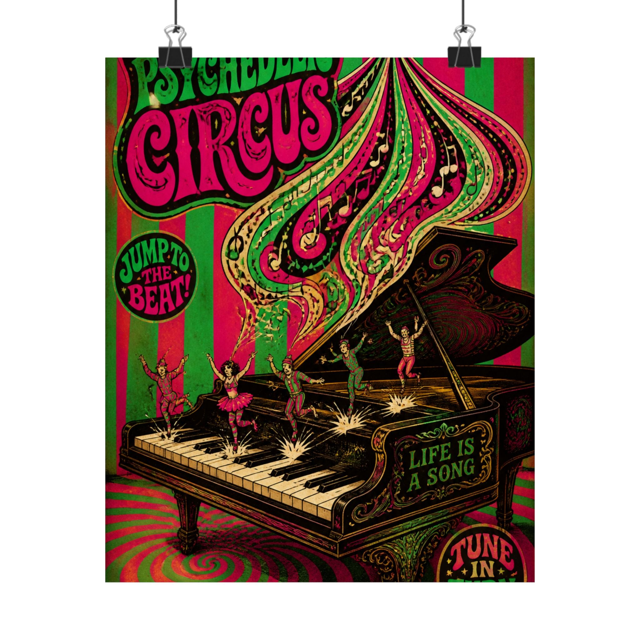 Grand Piano Acrobats Wall Art Poster 24×36 Psychedelic Dining Room Decor Maximalist Print