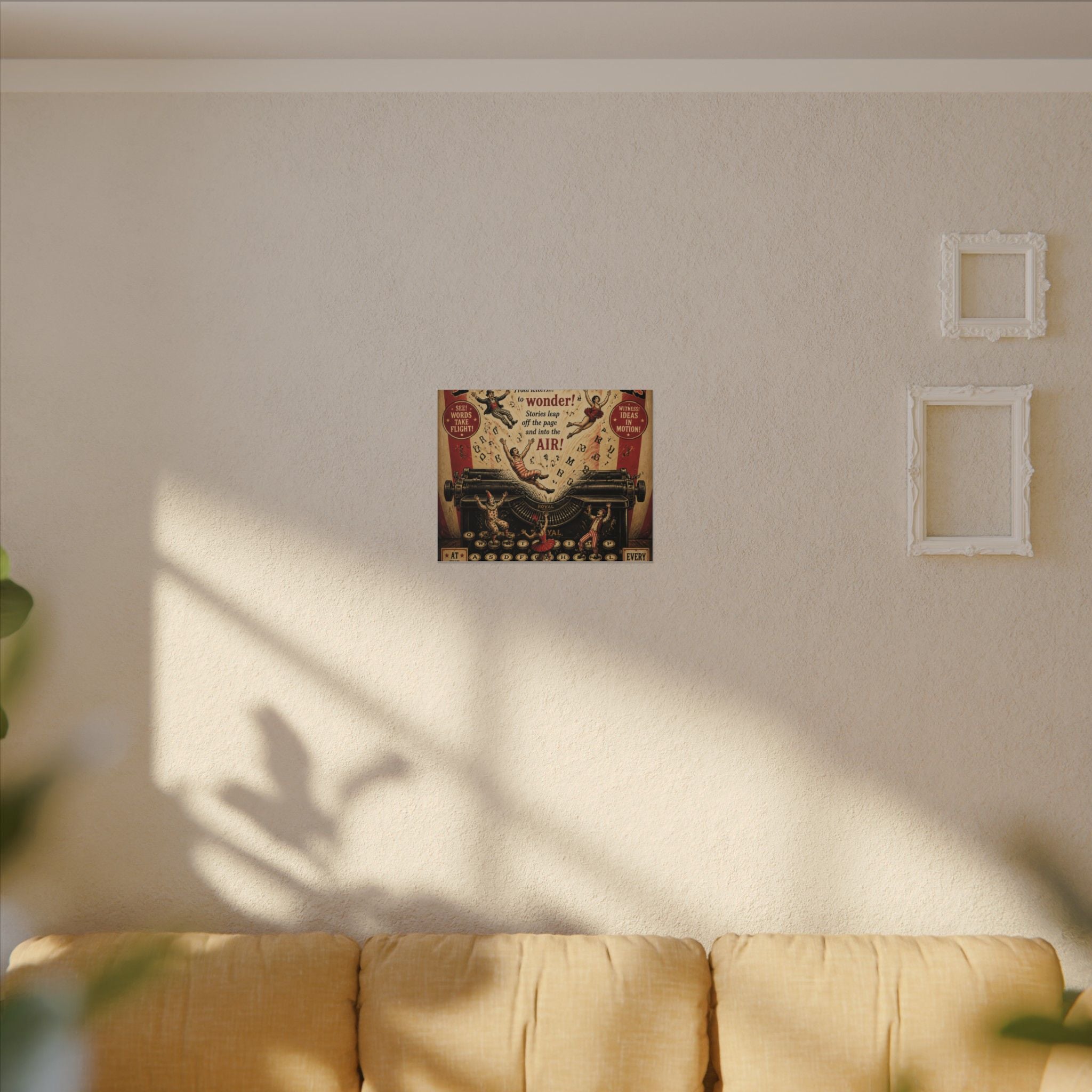 Typewriter Flying Letters Wall Art Canvas 24×36 Vintage Circus Bedroom Decor Maximalist Print