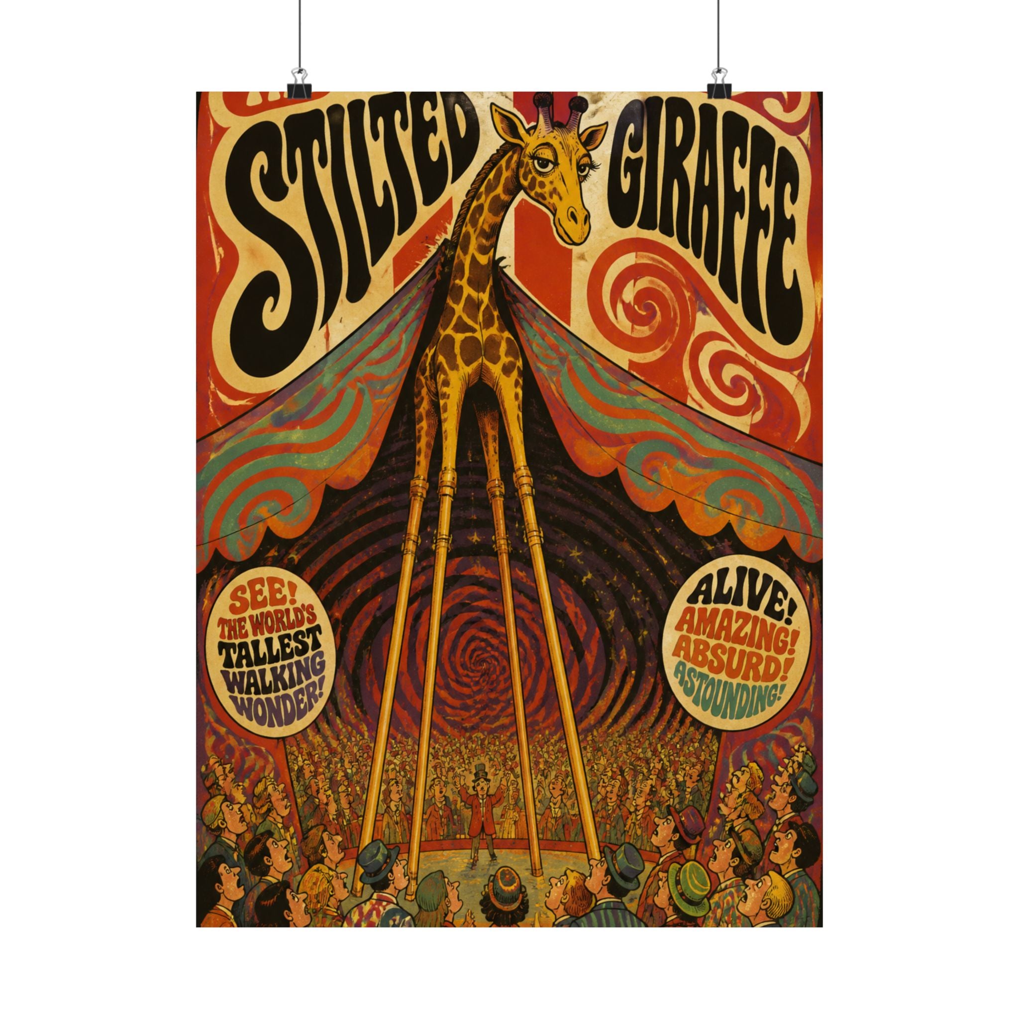 Giraffe on Stilts Wall Art Poster 18×24 Psychedelic Cafe Decor Maximalist Print