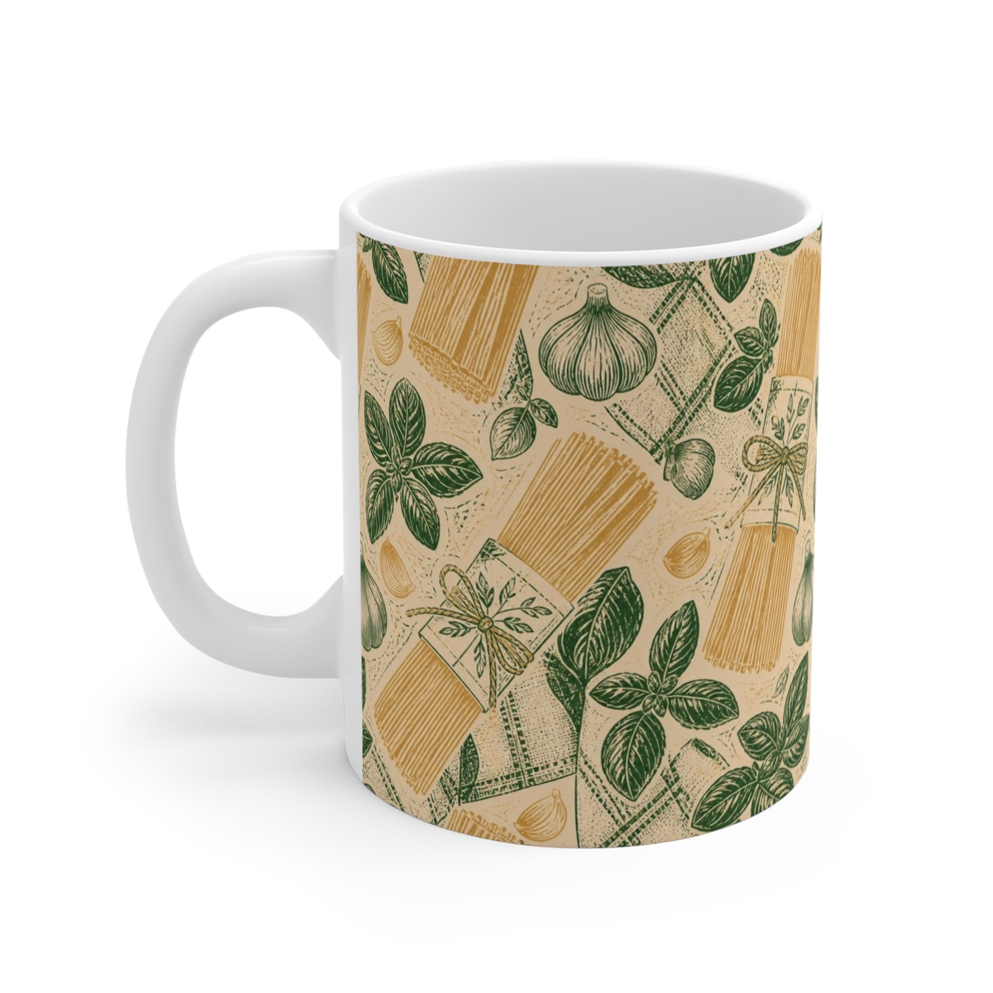 Spaghetti Bundle 11oz Ceramic Mug Mediterranean Kitchen Linocut Design Italian Cottagecore Gift