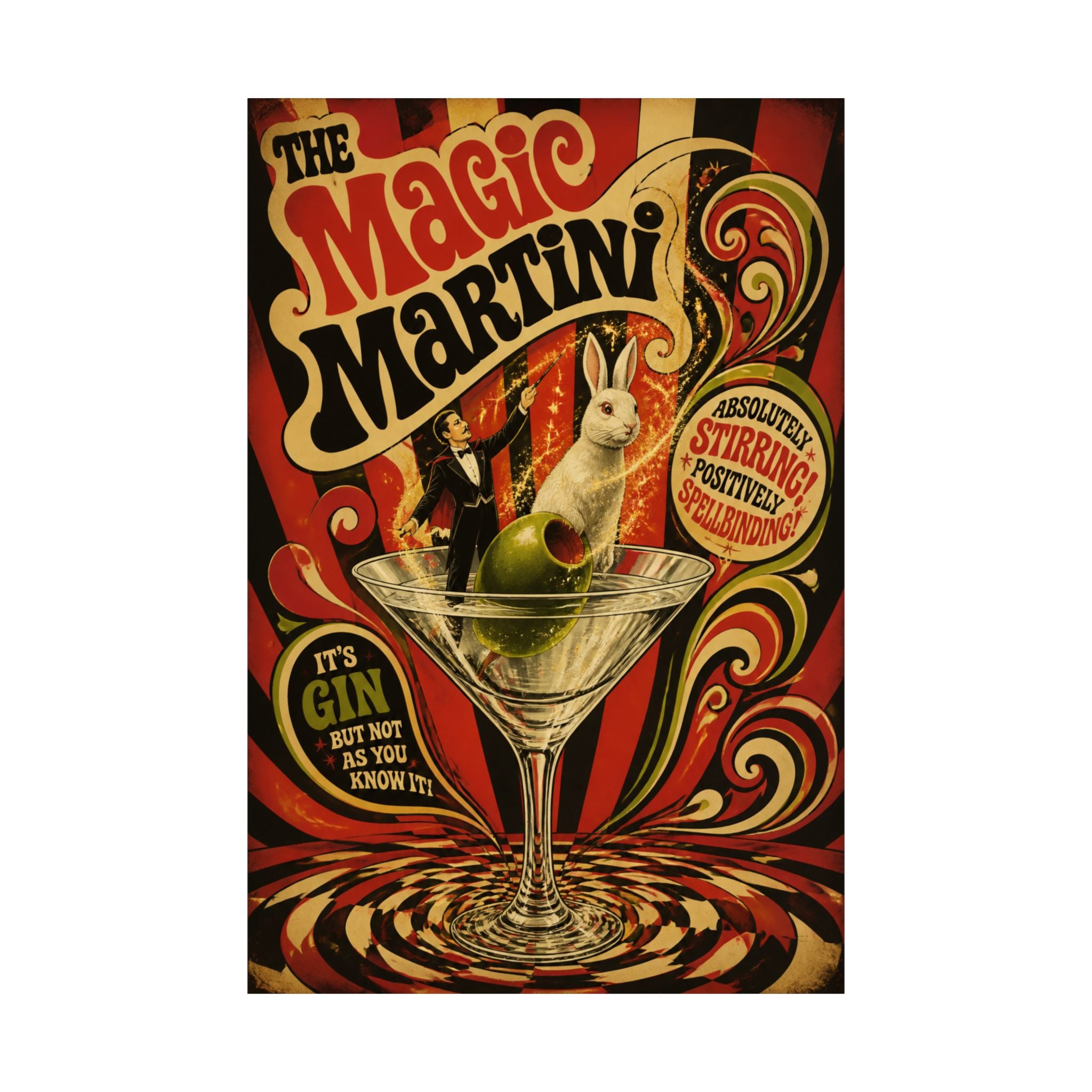 Martini Magician Wall Art Poster 18×24 Psychedelic Cafe Decor Maximalist Print