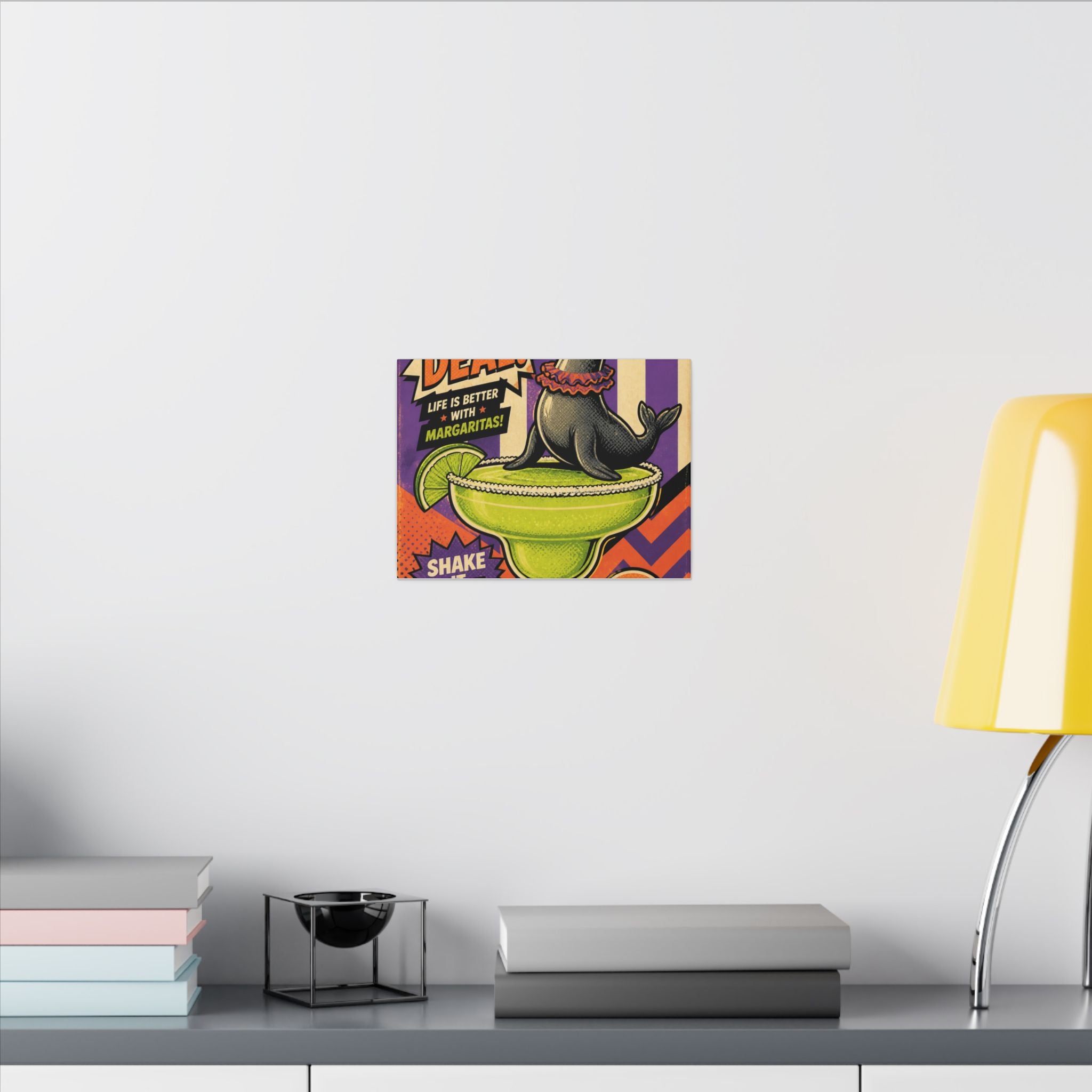 Margarita Balancing Seal Wall Art Canvas 24×36 Pop Art Restaurant Decor Maximalist Print