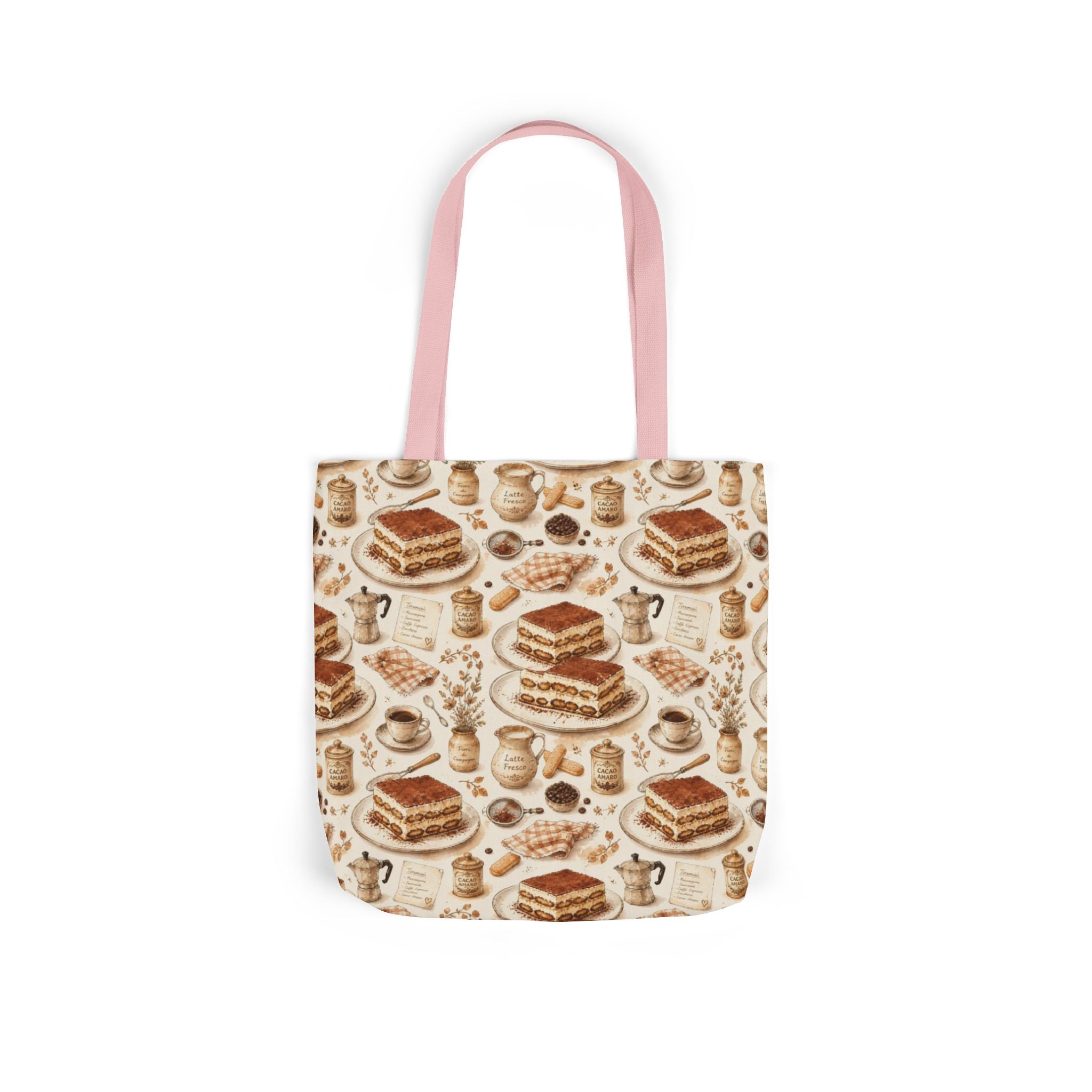 Tiramisu Layers Canvas Tote Bag Mediterranean Kitchen Watercolor Design Italian Cottagecore Gift