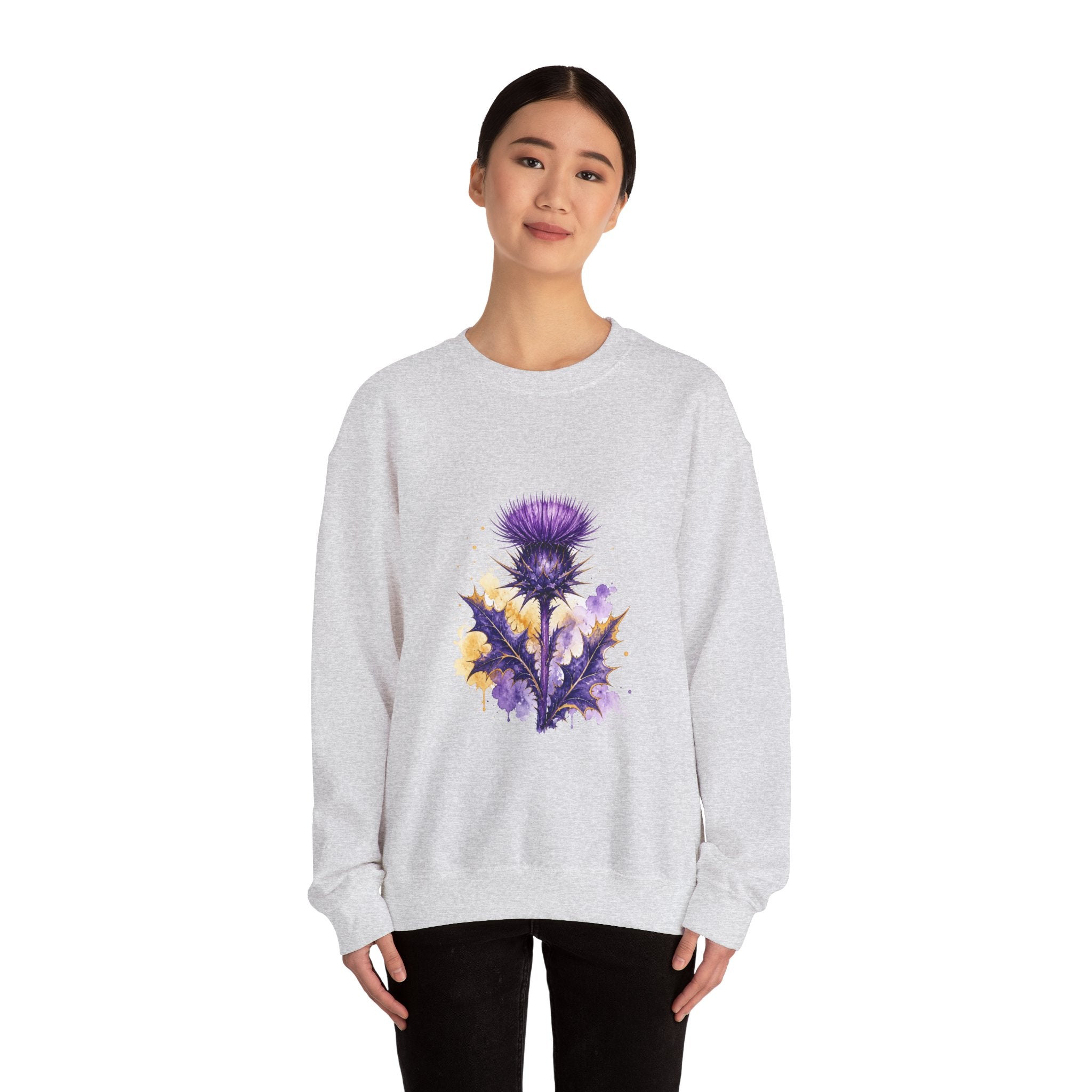 Matching Couple Sweatshirt - Lavender & Thistle Matching Couple Crewneck Sweatshirt Watercolor Art His Hers Engagement Gift - Design B