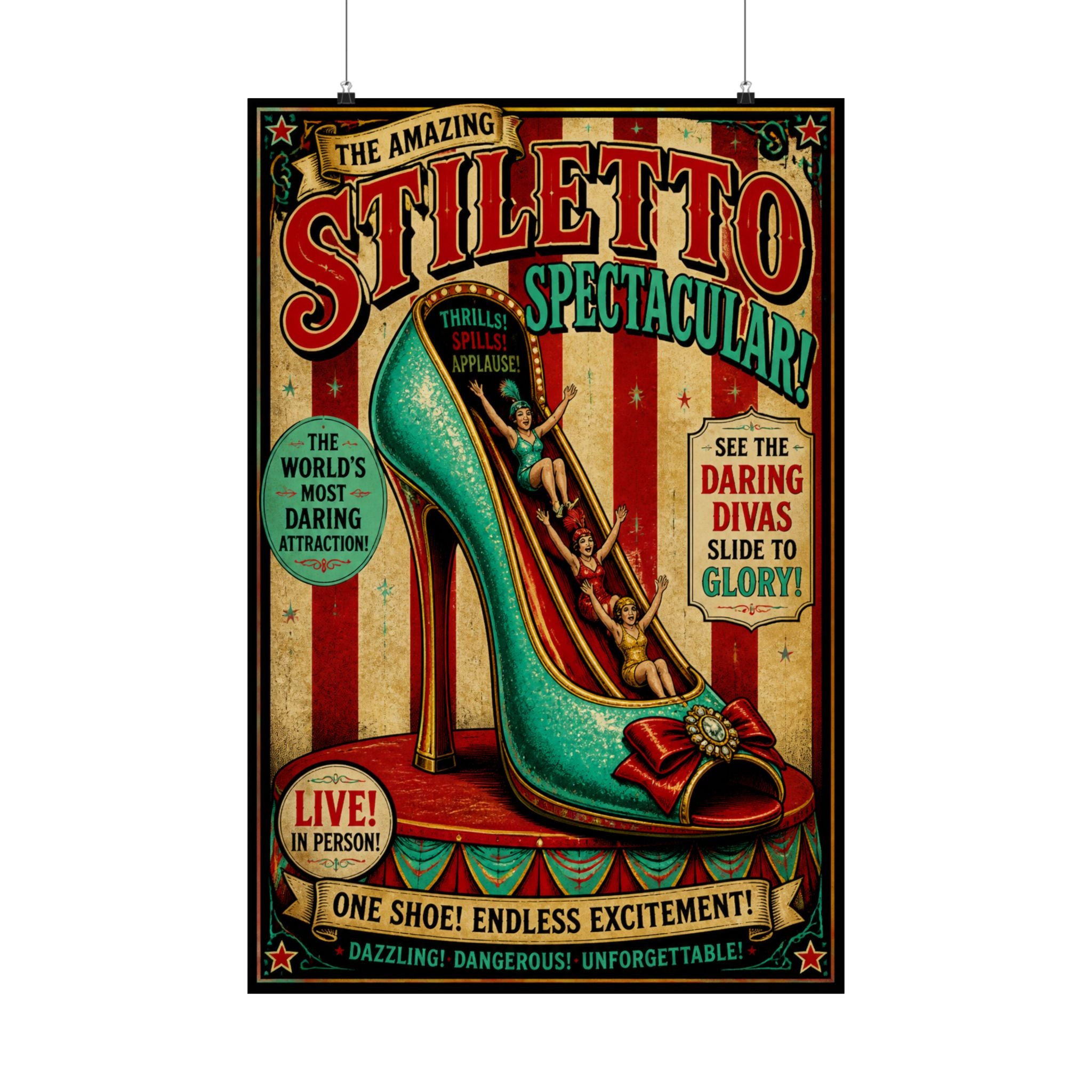 High Heel Slide Wall Art Poster 24×36 Vintage Circus Bedroom Decor Maximalist Print