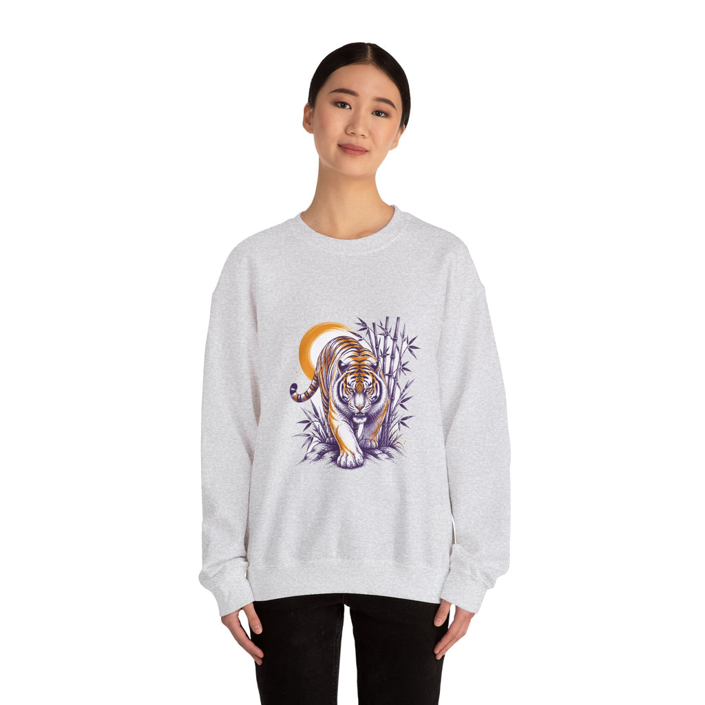 Matching Couple Sweatshirt - Tiger & Crane Matching Couple Premium Fleece Sweatshirt Hand-Drawn Art His Hers Anniversary Gift - Design A